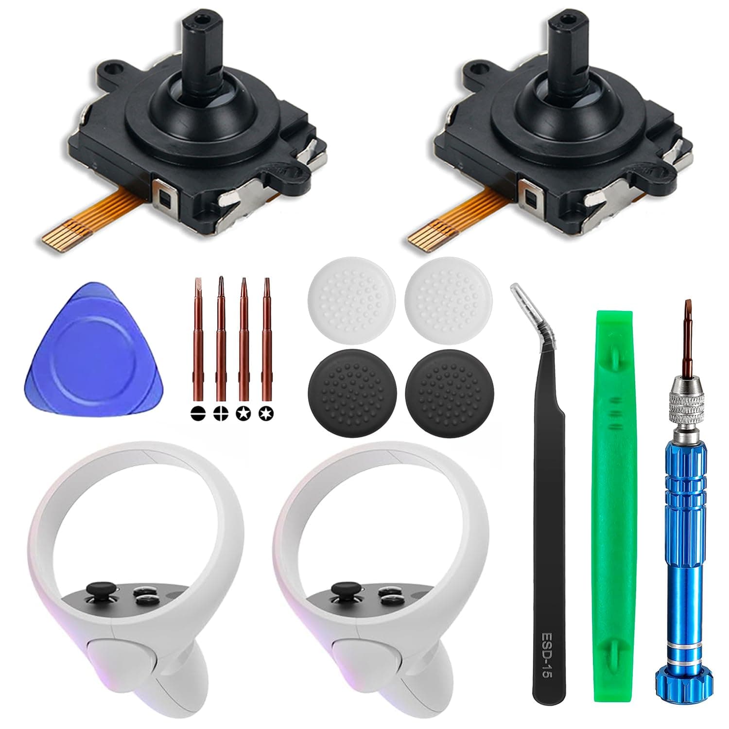 2 Pack Joystick Replacement for Oculus Quest 2/3 Controller/Meta Quest 2/3 Controller, 14 in One Replacement Joystick Analog Thumb Stick Repair Kit for Oculus Quest 2/3 Accessories