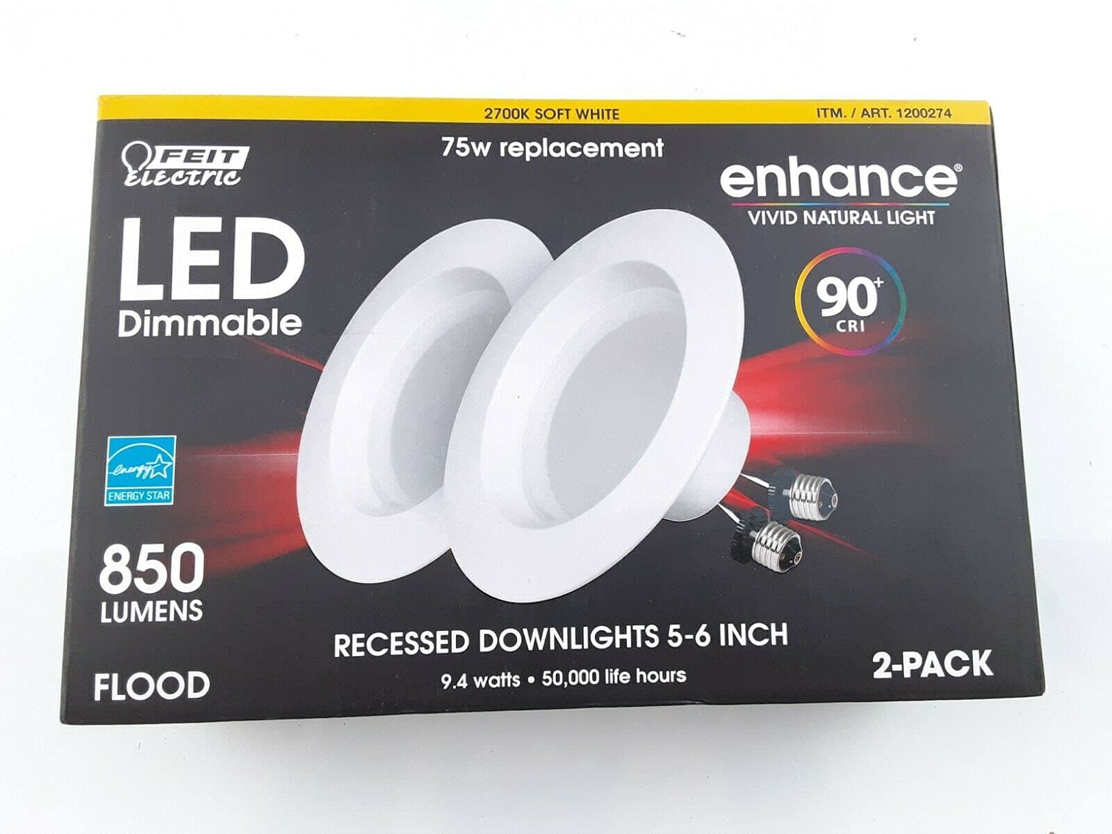 Feit Enhance 90+ CRI 75W Replacement Dimmable 2700K Soft White 5- to 6-Inch LED Retrofit Kit, 2-Pack