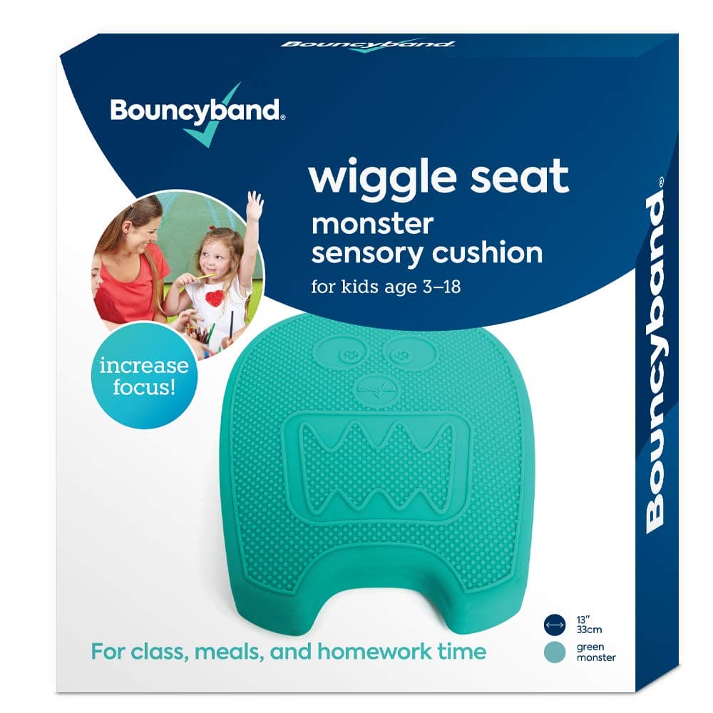 Shaped Wiggle Seats by Bouncyband – Green Monster, 13"x10.5"x2.2" – Inflatable Sensory Cushion for Kids, Improves Student Productivity and Focus, Comes with Easy-Inflation Pump to Customize Firmness