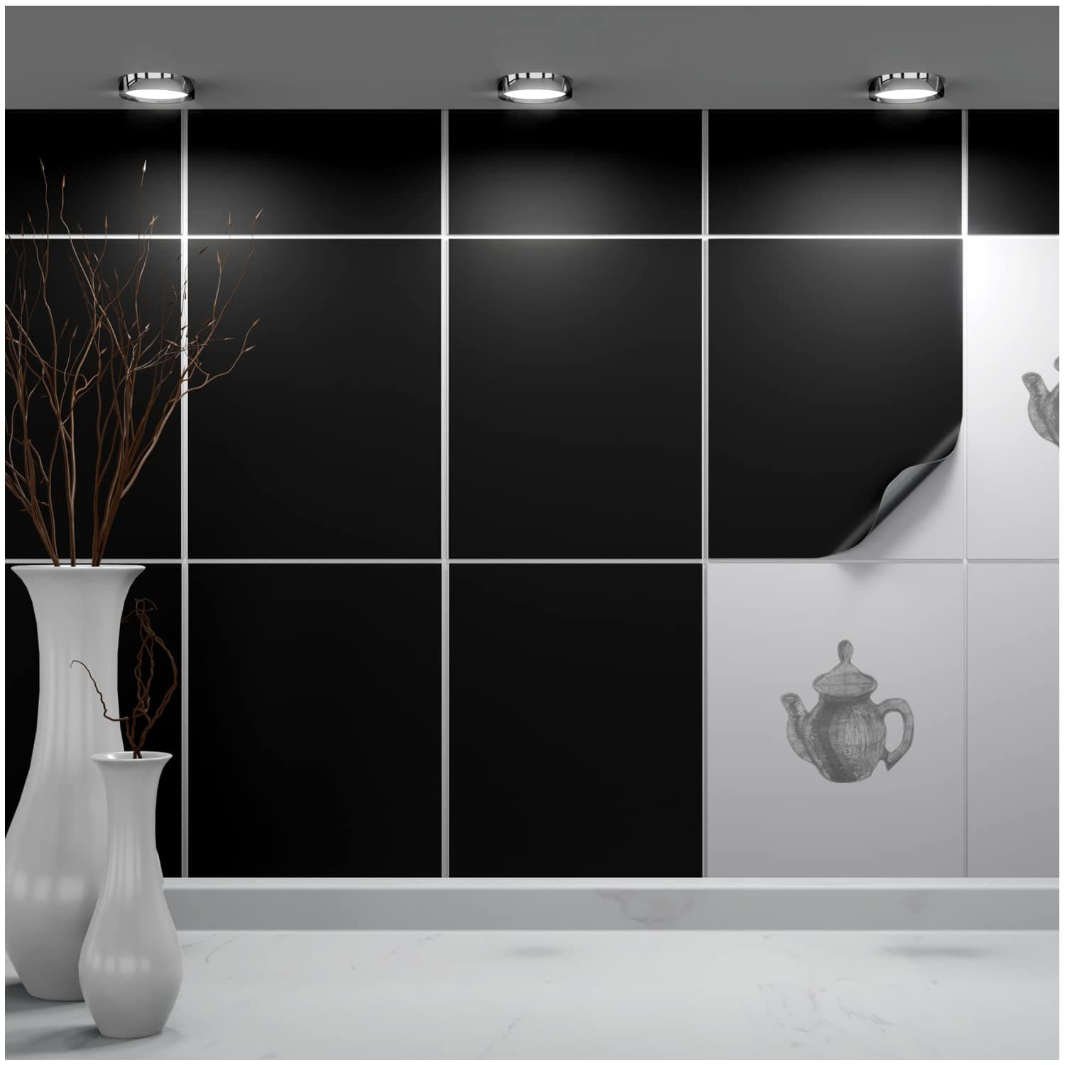 FoLIESEN Tile Sticker 20x25 cm (~ 8x10 Inch) - Tile Stickers for Bathroom & Kitchen - Pack of 80, Black matt