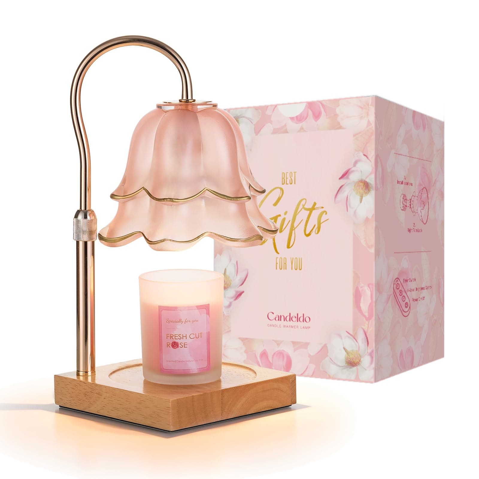 Mom Birthday Gifts for Women: Candle Warmer Lamp with Scented Candles Dimmable Pink Flower Wax Warmer with Timer Mothers Day Housewarming Gift