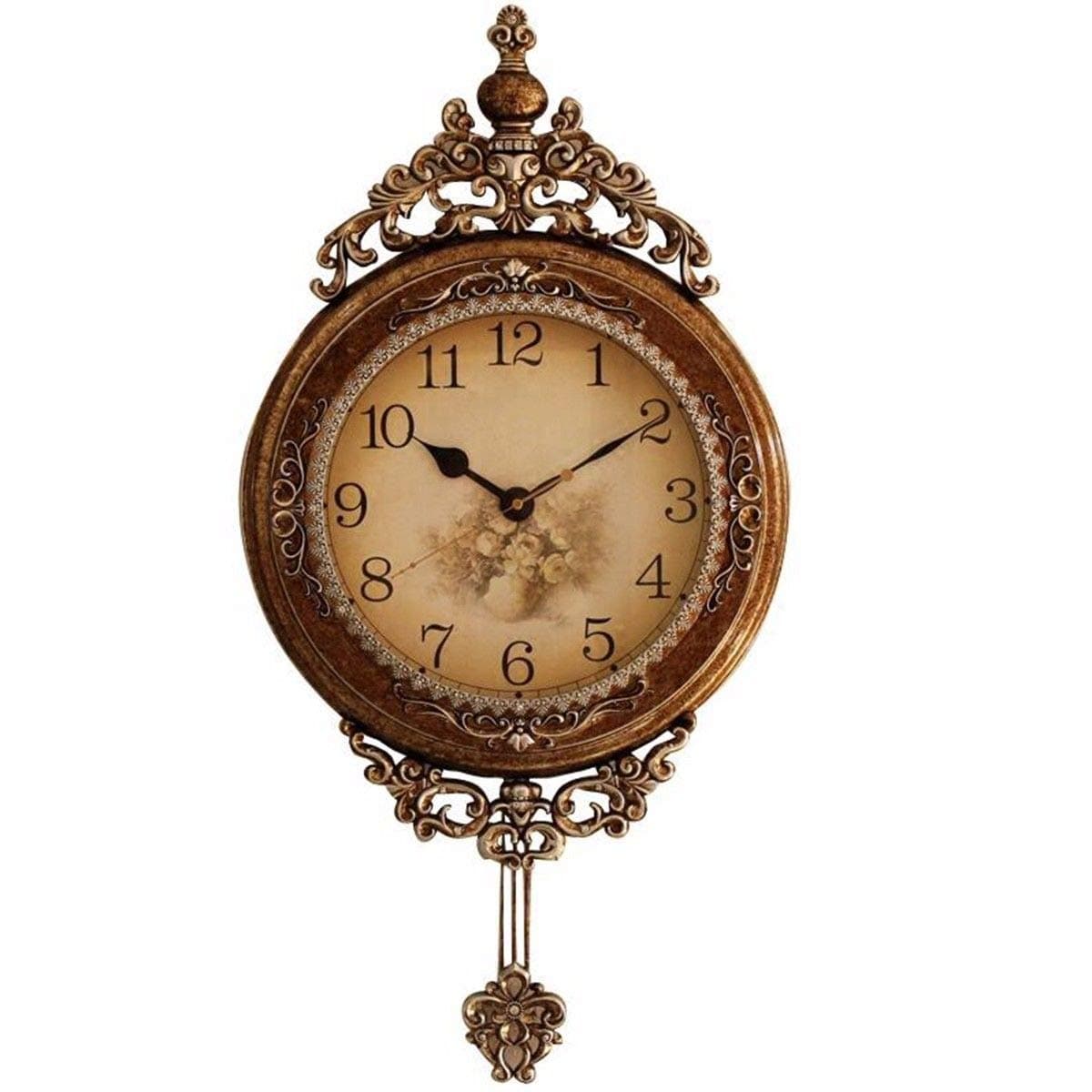 Imoerjia Continental Antique Clocks Living Room Atmosphere of Creative Wall Clock Pendulum Clock Personalized Home Mute Clock Decorative Wall Clock,