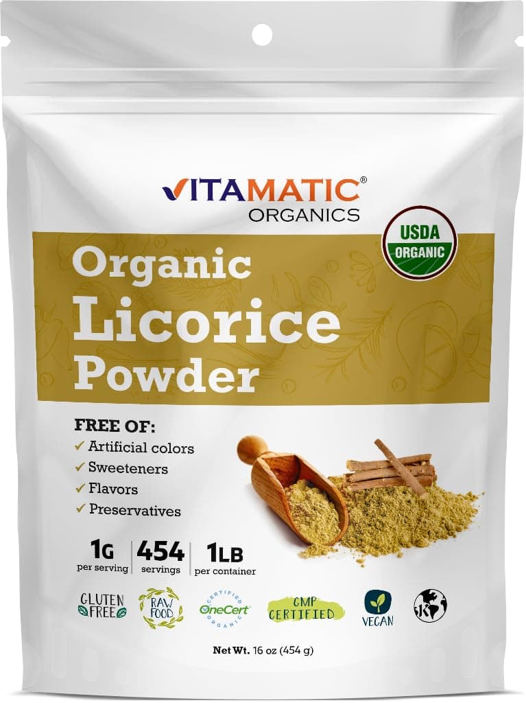 Vitamatic Certified USDA Organic Licorice Root Powder – 1 lb (16 oz) Also Known as Malethi or Mulethi | Pure Glycyrrhiza Glabra | Supports Respiratory, Digestive, & Immune HealthUSDA Organic