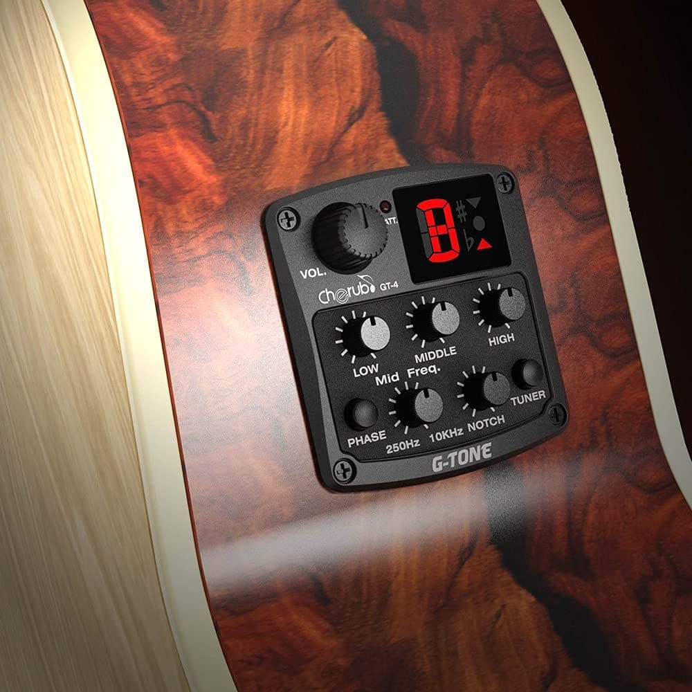 Cherub GT-4 3-Band EQ Equalizer with Chromatic Tuner Mid Frequency Control Piezo Ceramic Pickup