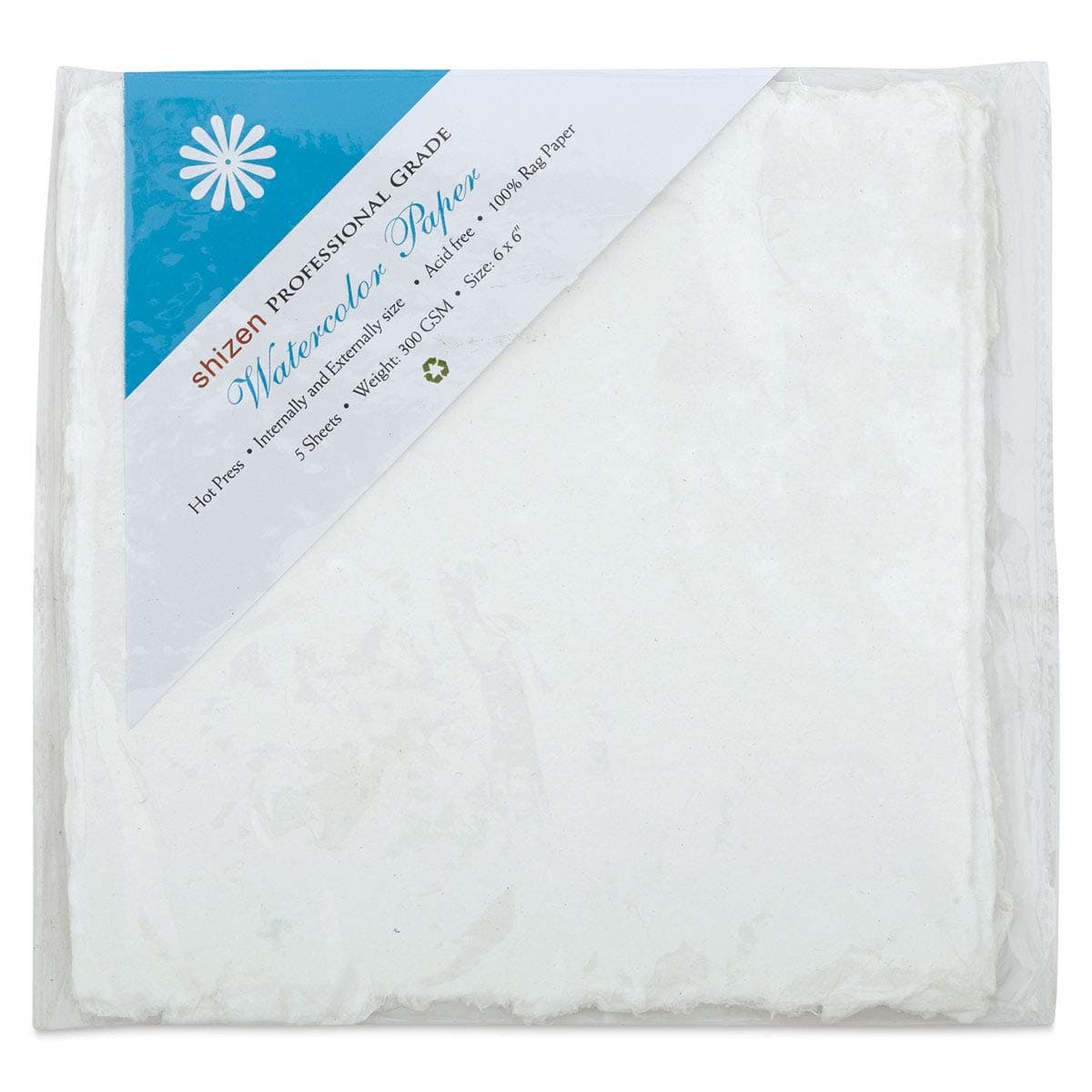 Shizen DesignWatercolor Paper, White, Hot Press, 6x6 Inches, Pack of 5 Sheets, WC 318