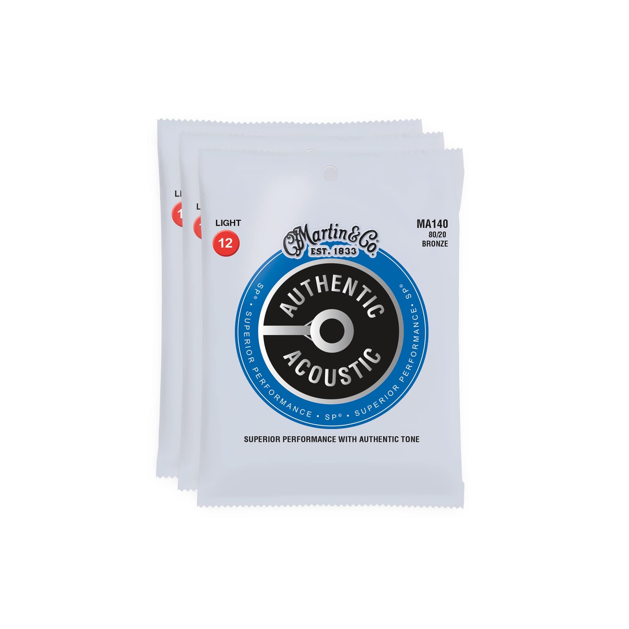 MA140 Authentic Acoustic SP 80/20 Bronze Light 12-54 (3-Pack Bundle)