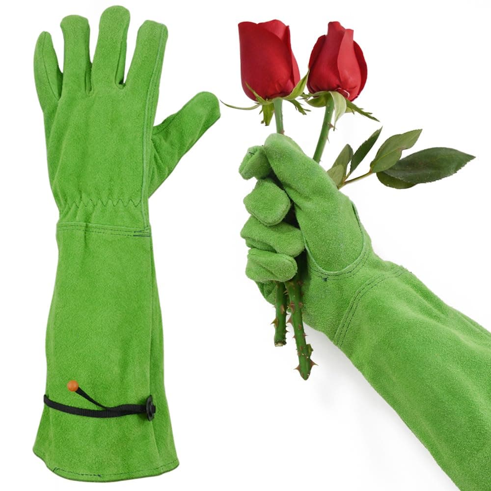 Gardening Gloves for Women, Garden Gloves for Thorn Proof, Professional Rose Pruning Gloves, Long Leather Garden Gloves (Medium, Forest Green)