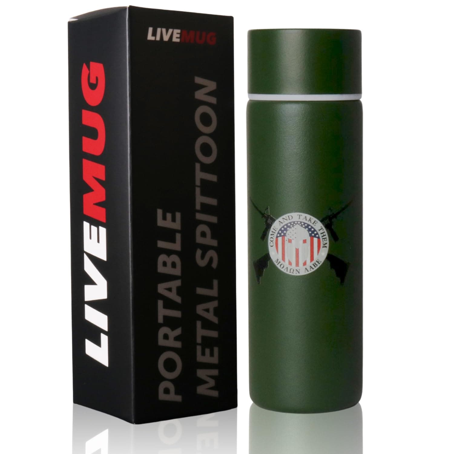 Pocket Spittoon for Chewing Tobacco - 5 Oz Stainless Steel Portable Spit Cup, Dip Spitting - Wide Mouth, Spill Resistant Spitter, Black (Army Green)