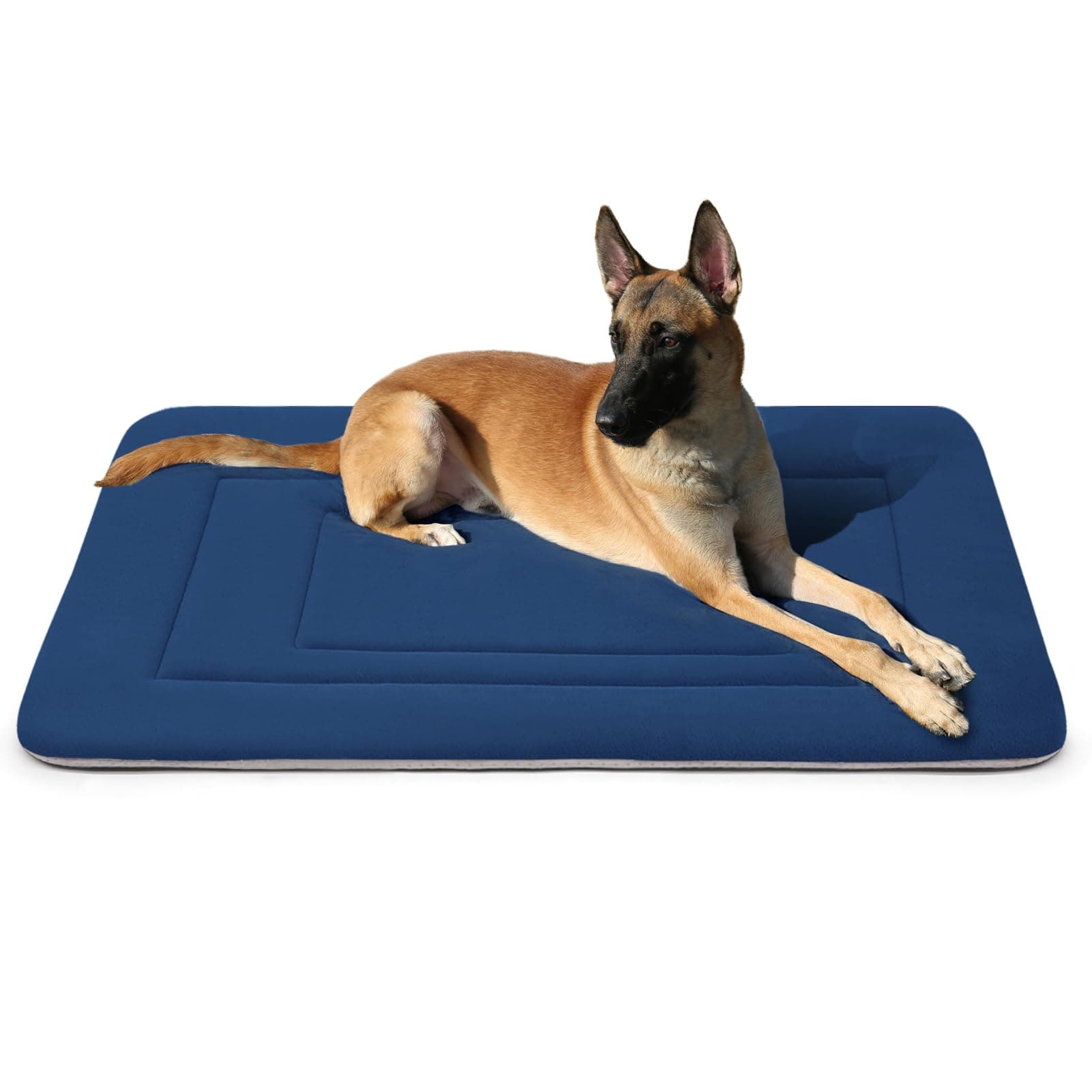 JoicyCo Dog Bed Soft Dog Crate Bed Pad Mat, 42 in Non Slip Bottom Washable Dog Beds for Large Dogs, Pet Bed Mattress Kennel Pad, Dark Blue