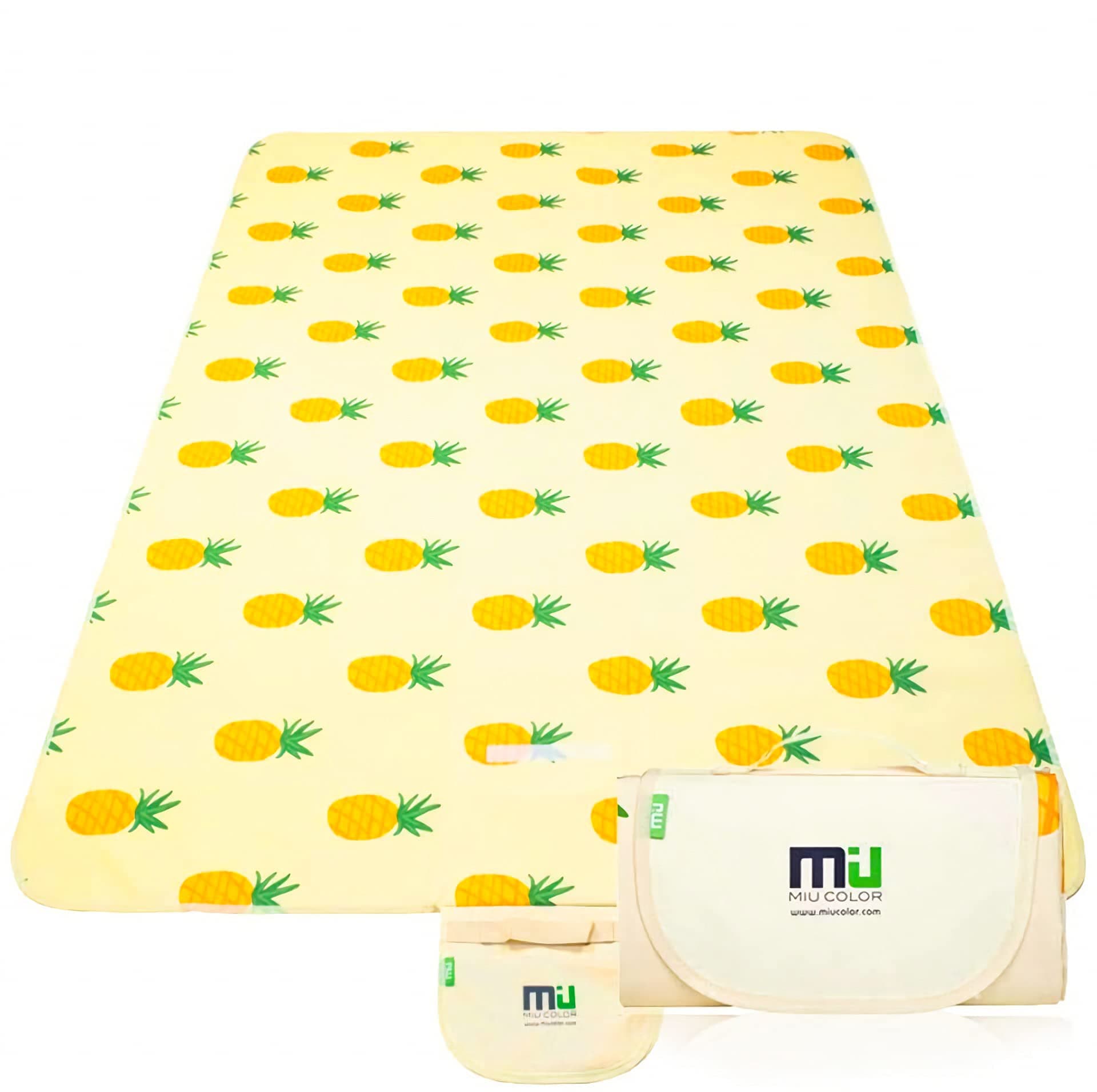 MIU COLOR Large Outdoor Picnic Blanket - Baby Crawling Mat Sand-Proof and Waterproof Picnic Blanket Tote 78"x57" Pineapple Beach Blanket for Camping,Hiking,Grass,Travelling
