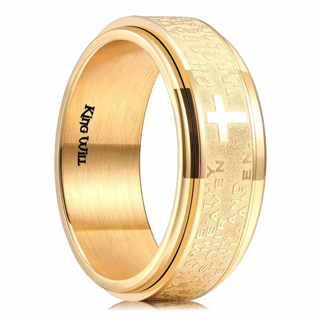 8mm Black/Gold/Silver Stainless Steel Ring Lord's Prayer Rotatable Ring Men Wedding Band Rings Comfort Fit