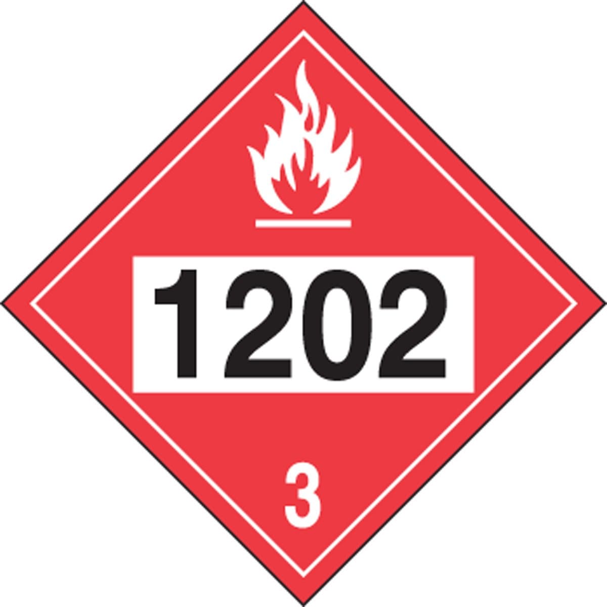 AccuformNMC NMC Hazard Class 3 "1202" (Diesel Fuel) 4-Digit DOT Placard, 10.75" x 10.75" Adhesive Vinyl, 1 Count, MPL744VS1, American Made Safety Tags, Signs, and Labels