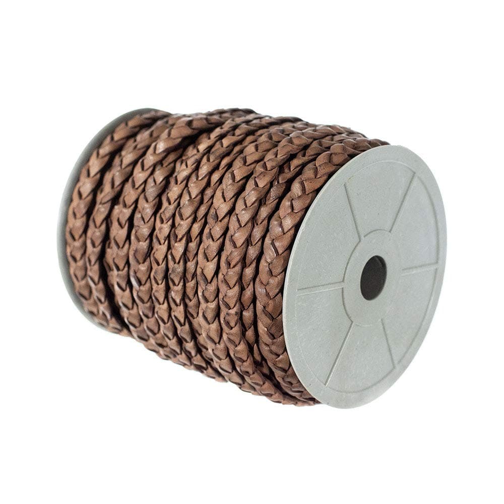 Craft County Flat Braided Leather Jewelry Craft Cord – Necklaces, Belts, Bracelets, Crafts and Jewelry Making (Red Brown, 5mm X 5 Yards)