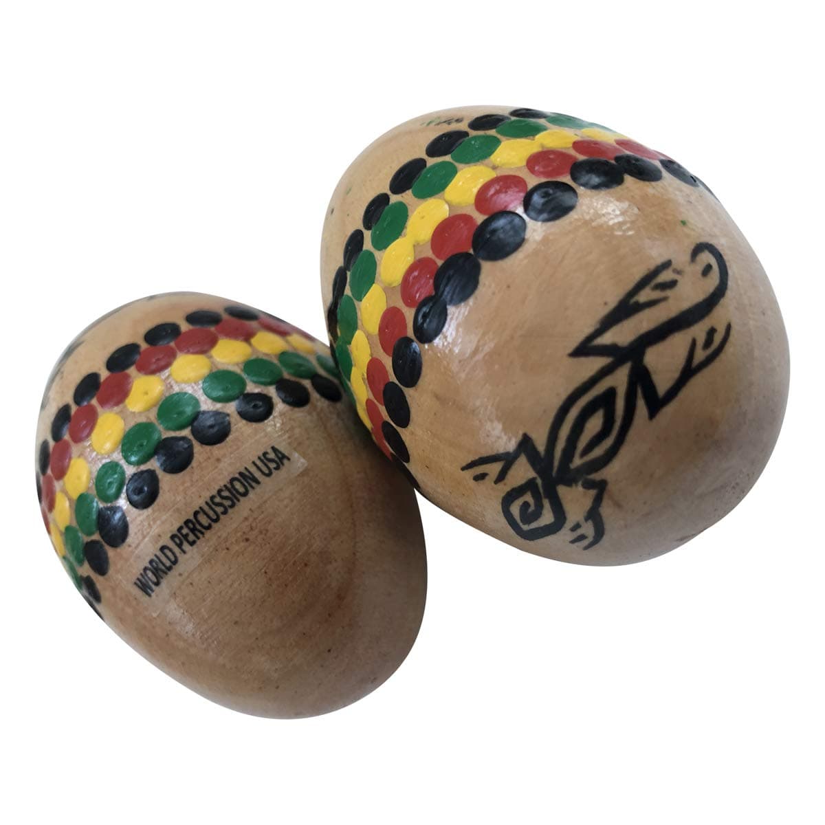 Wood Egg Shaker Pair 2pcs - Painted Rasta Design, Handheld Percussion Instruments for Poly-Rhythm - Wooden Egg Maracas Musical Instrument by World Percussion USA
