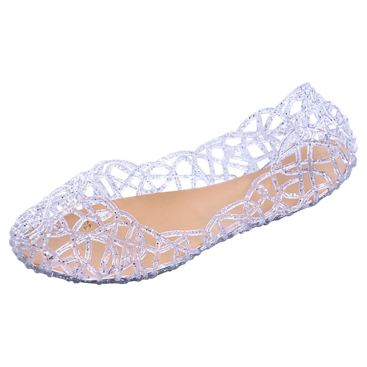 Jelly Ballet Flat Shoes Summer Women's Slip On Jelly Sandals,5.5,Silver