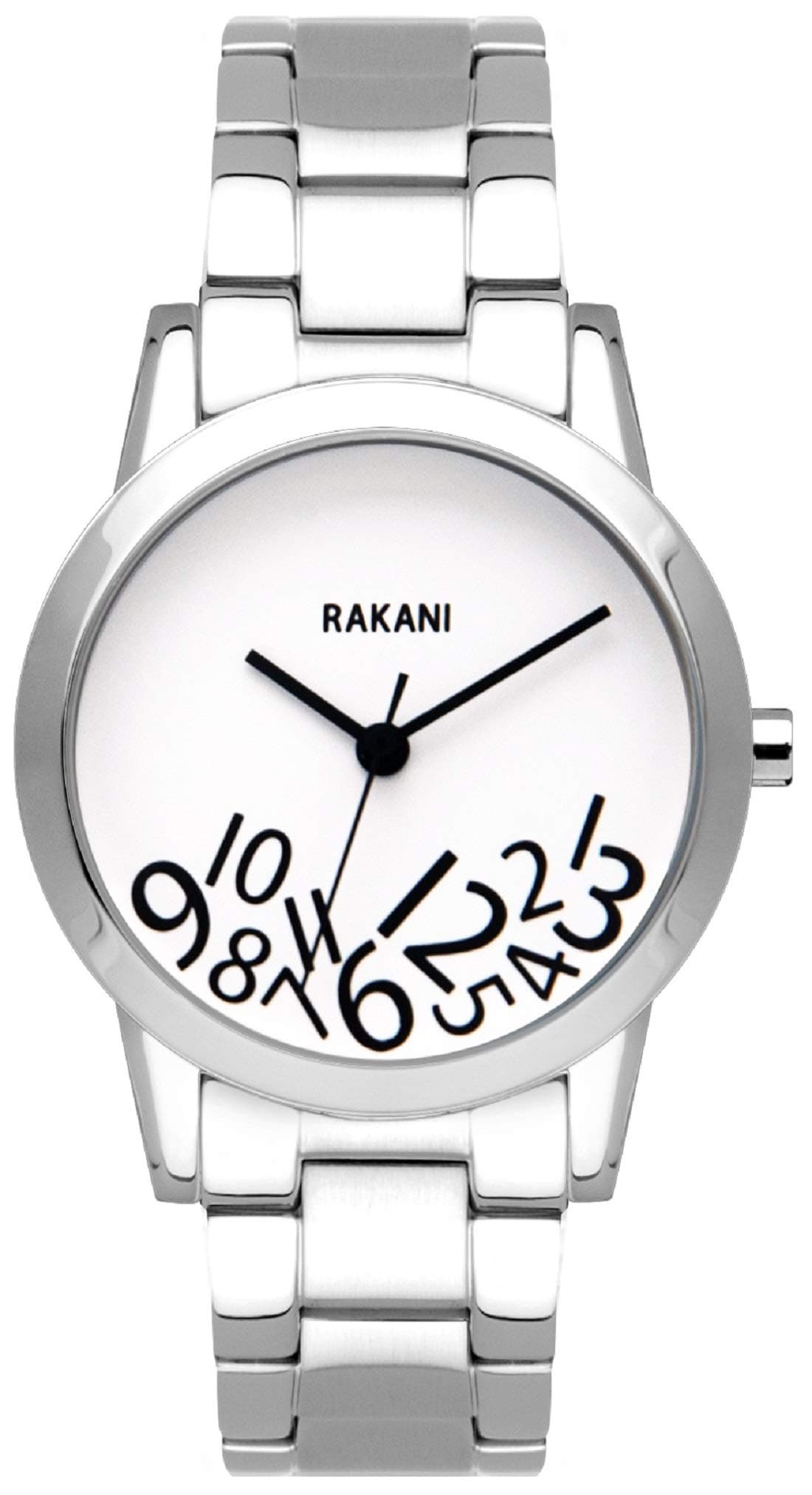 Rakani What Time? 32mm Black on White Watch with Stainless Steel Band