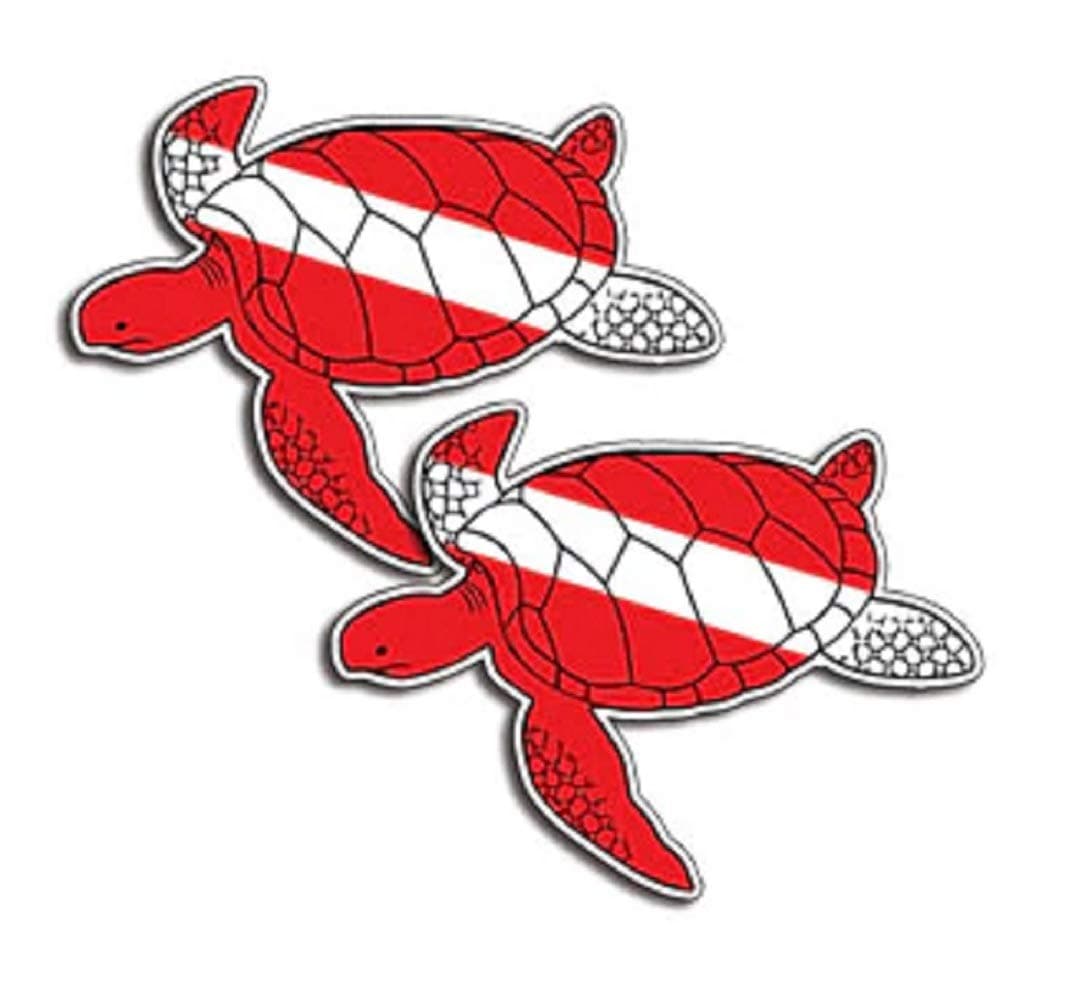 Scuba Diving Vinyl 2 Decal Car Stickers with Sea Turtle Diver Down Flag (Qty: 2) - 3.90" x 2.91"