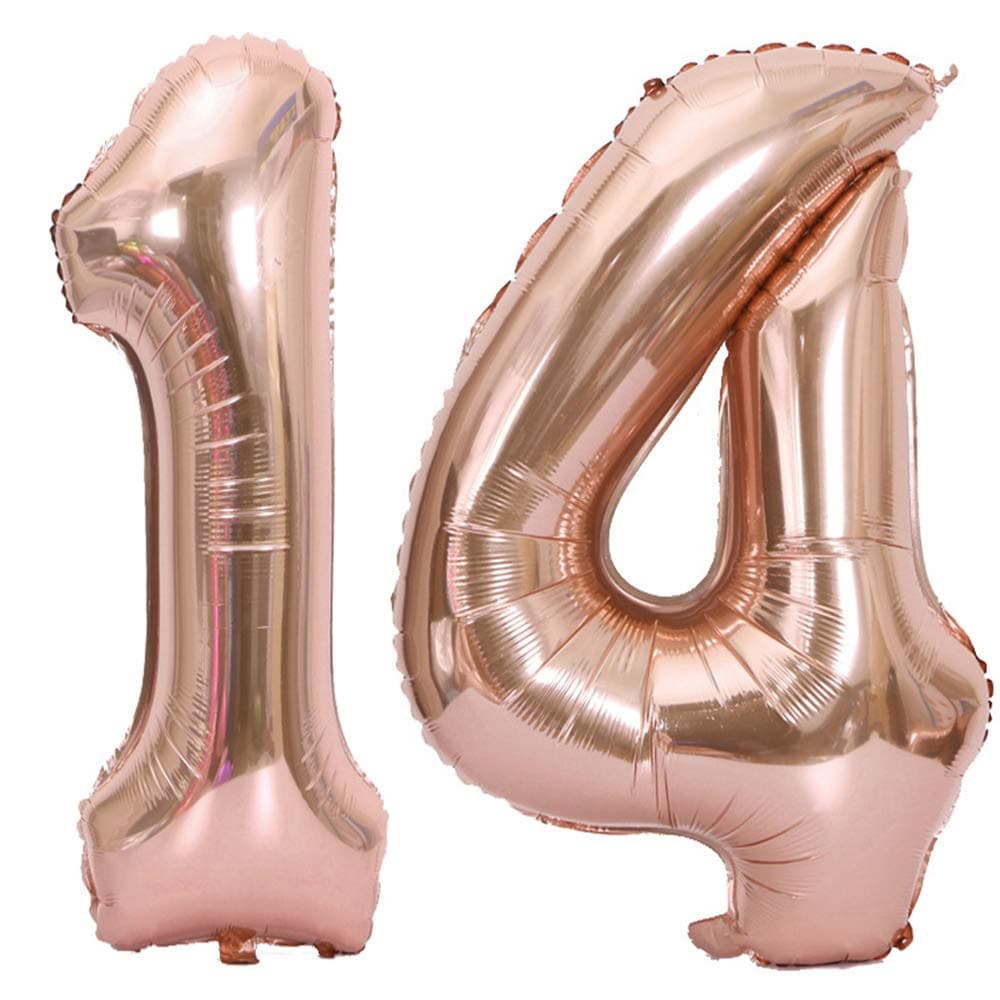 Tellpet Rose Gold Number 14 Balloons, 14th Birthday Party Balloons Decorations for Girls Backdrop Sign, 40 Inch