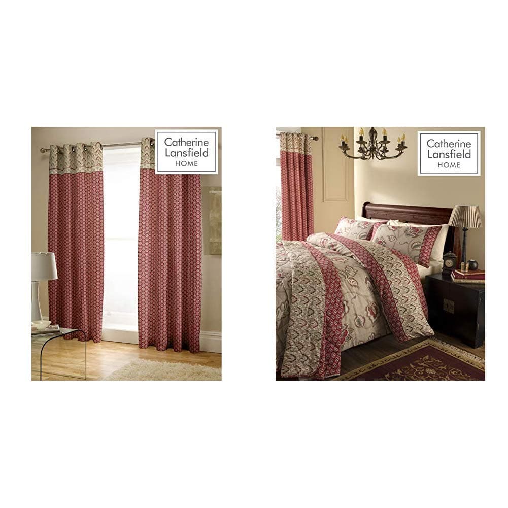 Catherine Lansfield Kashmir Easy Care Eyelet Curtains Multi, 66x72 Inch & Lansfield Kashmir Easy Care King Duvet Set Multi