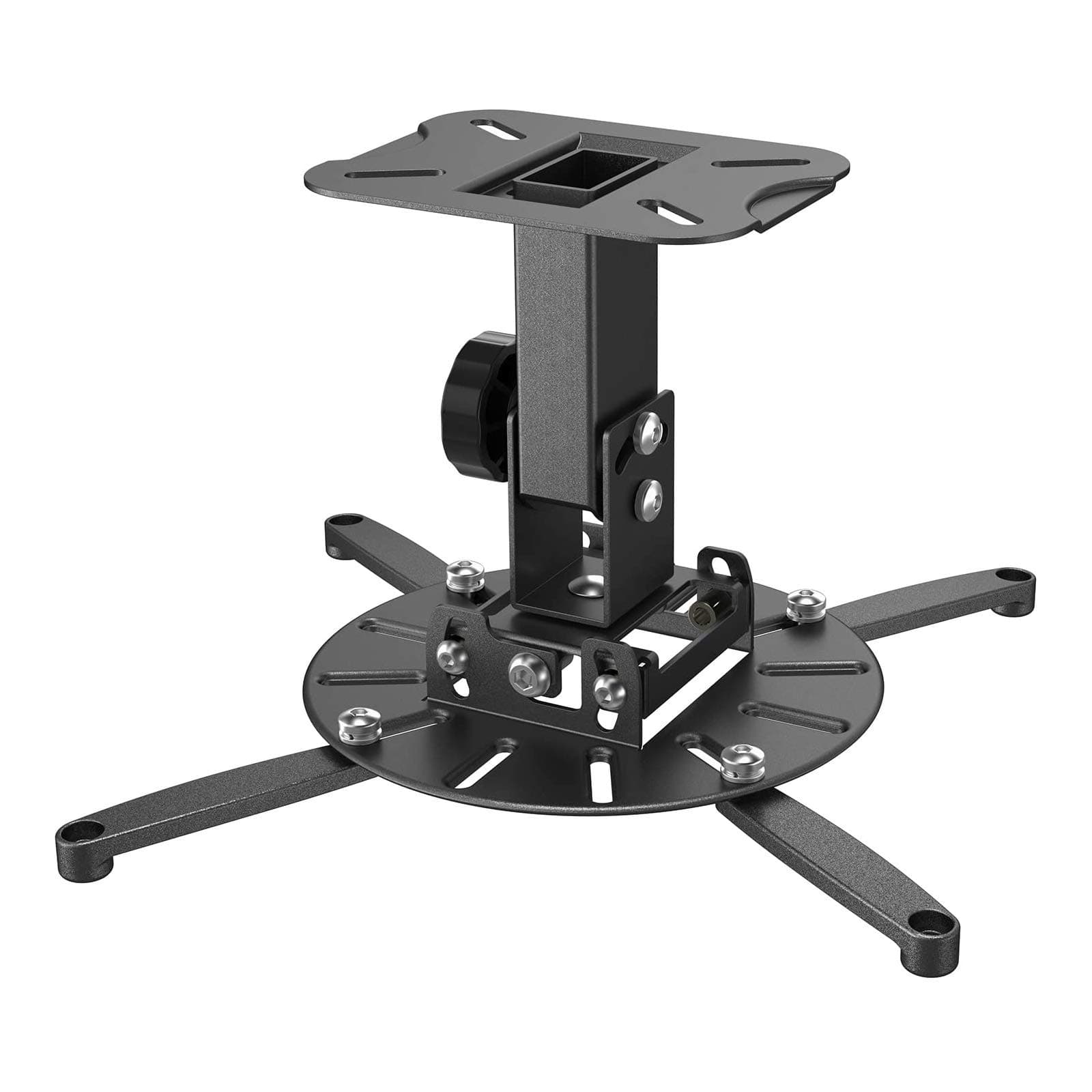 Universal Ceiling Projector Adjustable Low Profile Swivel Tilt Mount Hanger with 360-degree Rotatable Head, Extendable Arms, Easy to Assemble, Black