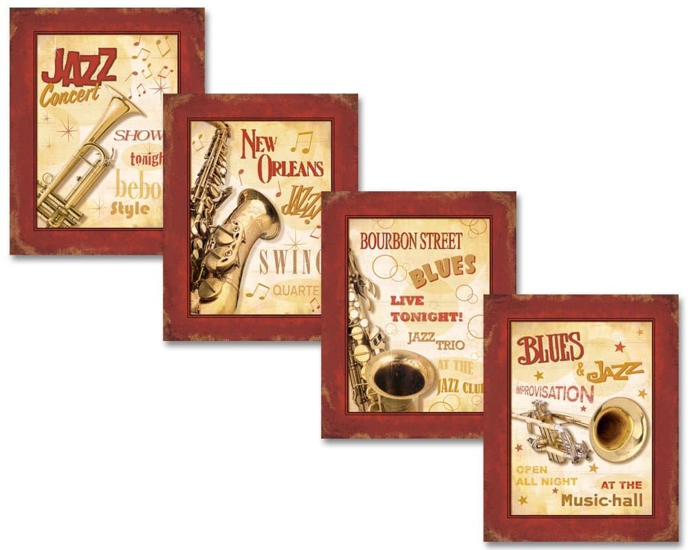 wallsthatspeak 4 New Orleans Blues and Jazz Music Concert Art Prints Musical Instruments 11x14