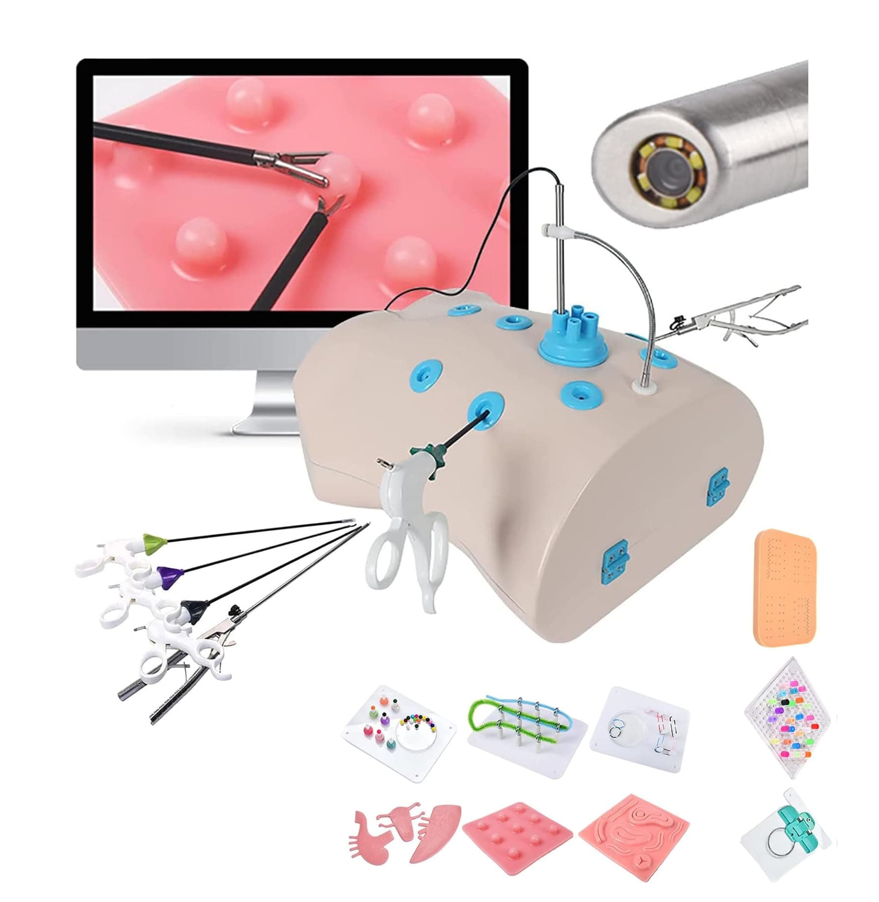 Simulation Training Box Home Laparoscopic Trainer Box Simulator Laparoscopic Simulator Laparoscopic Endo Trainer Kit with 10 Training Modules 4 Surgical Instruments
