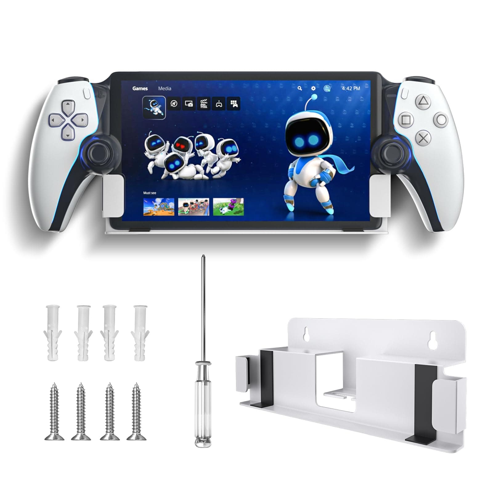 WUXIDIXI PS Portal Wall Mount, Wall Mounting Kit for PS Portal Remote Player on Wall Near Or Behind TV, Display and Storage Metal Bracket for PS Portal Accessories - White