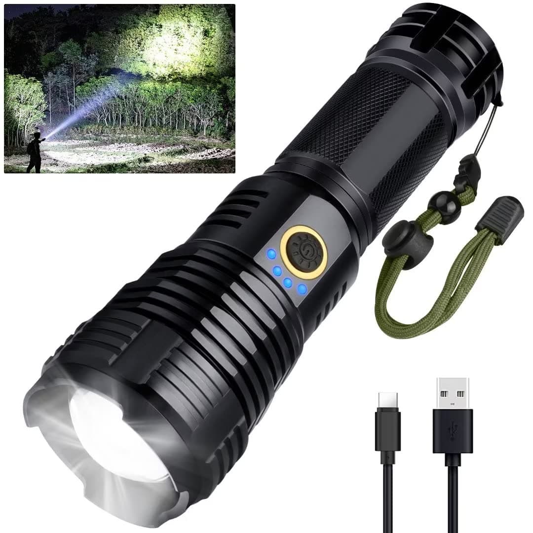 BengMxj BengMxj Rechargeable LED 90000 High Lumens Flashlight, XHP70 Tactical Flashlight with Zoomable, 5 Modes, Military Grade Waterproof Super Bright Flashlights for Emergencies, Camping, Hiking