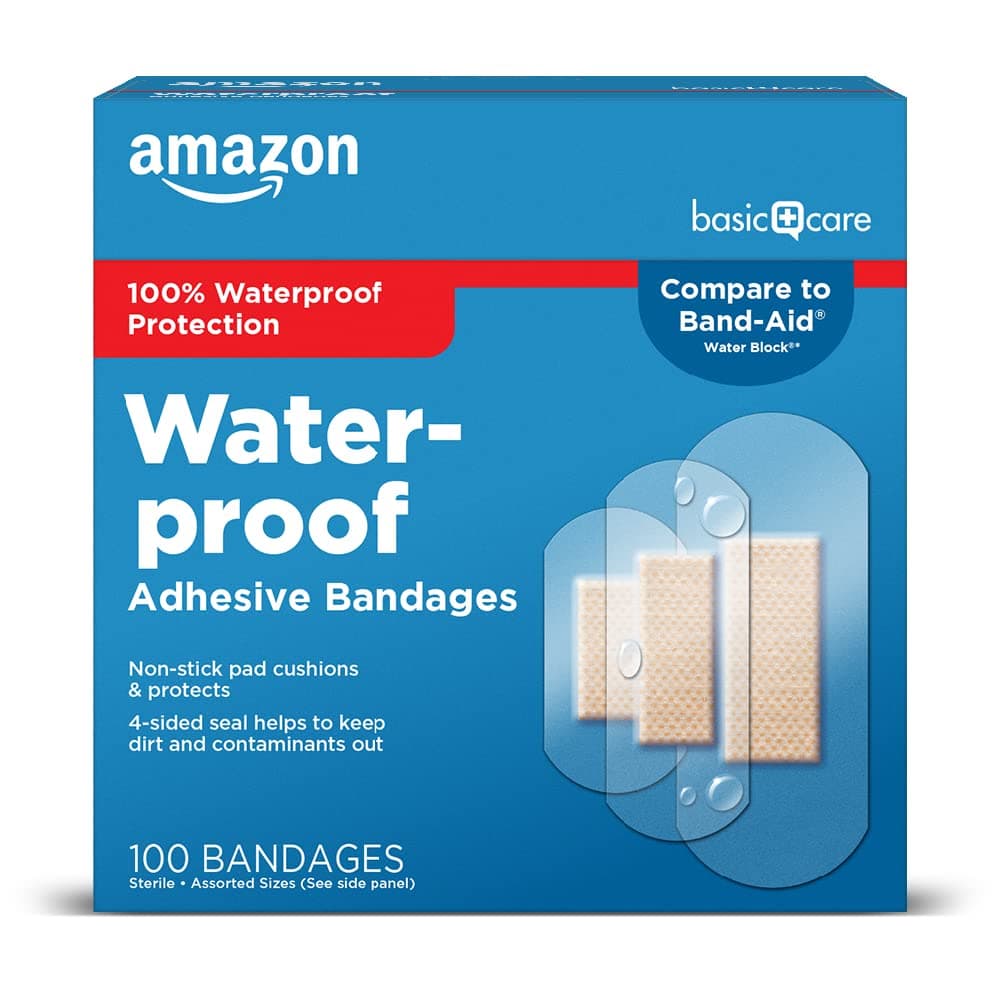 Waterproof Clear Adhesive Bandages for Minor Cuts and Scrapes, Non-Stick Pad, First Aid and Wound Care Supplies, Assorted Sizes, 100 Count