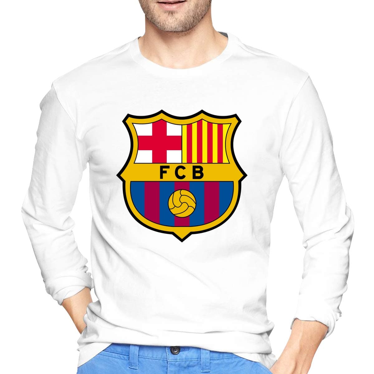 BAIDAFEILI FC Barcelona Men's Long Sleeve T-Shirt with Round Collar