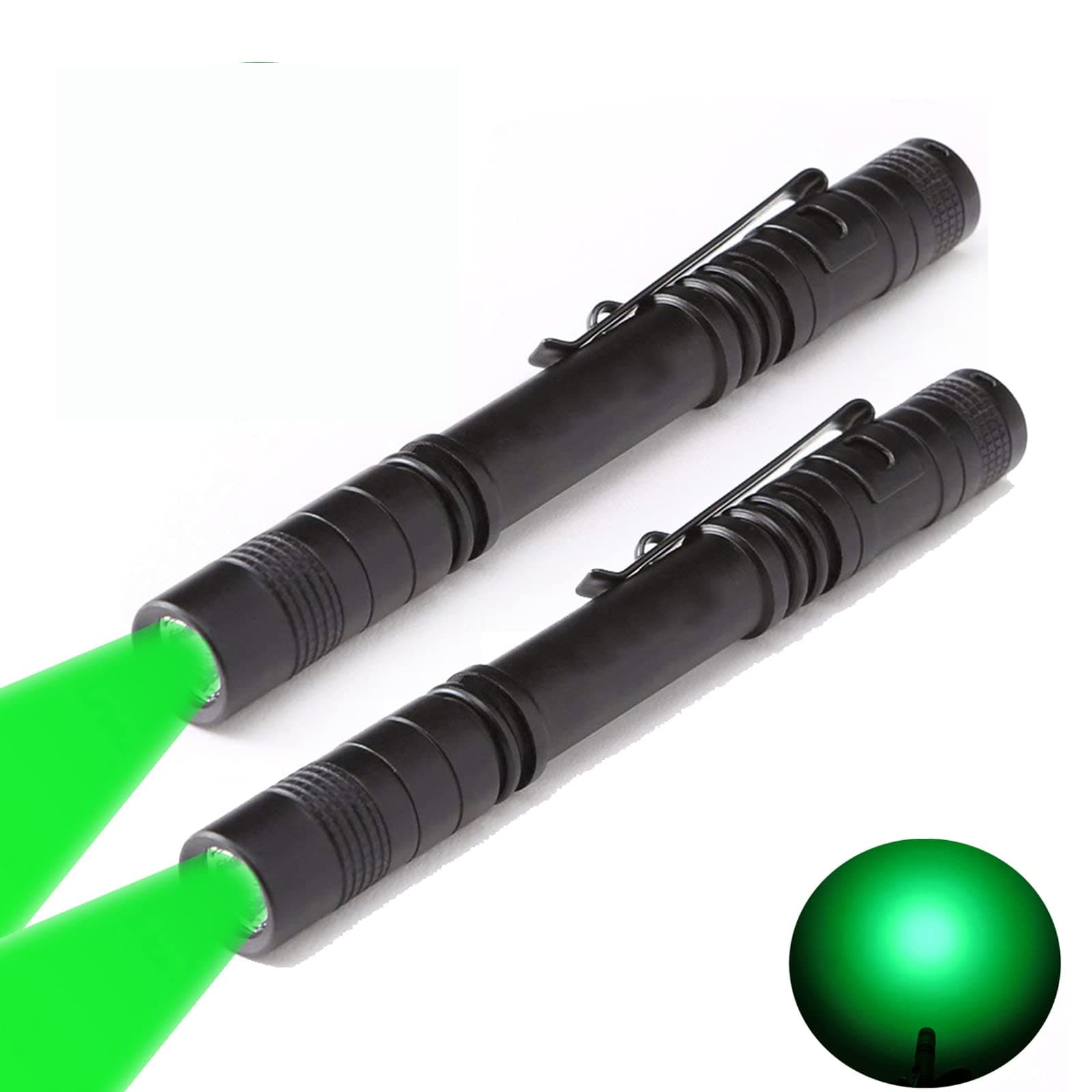 2 x Green Light Pen Type Penlight Flashlight One Mode Green Light LED Torch for Camping Hiking Fishing Hunting Animal Protecting Night Vision