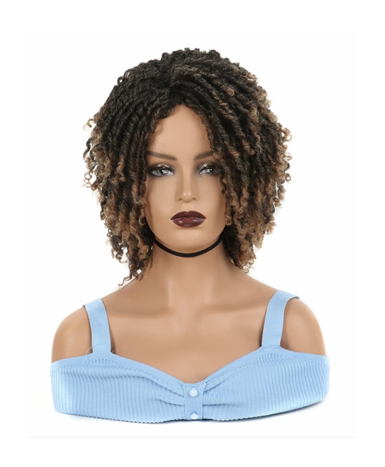 expartners Hair Replacement Wigs Short Twist Curly Wig Ombre Brown and Afro Synthetic Crochet Hair Faux Locs Braid Wigs durable,reusable (Color : T1B/27)