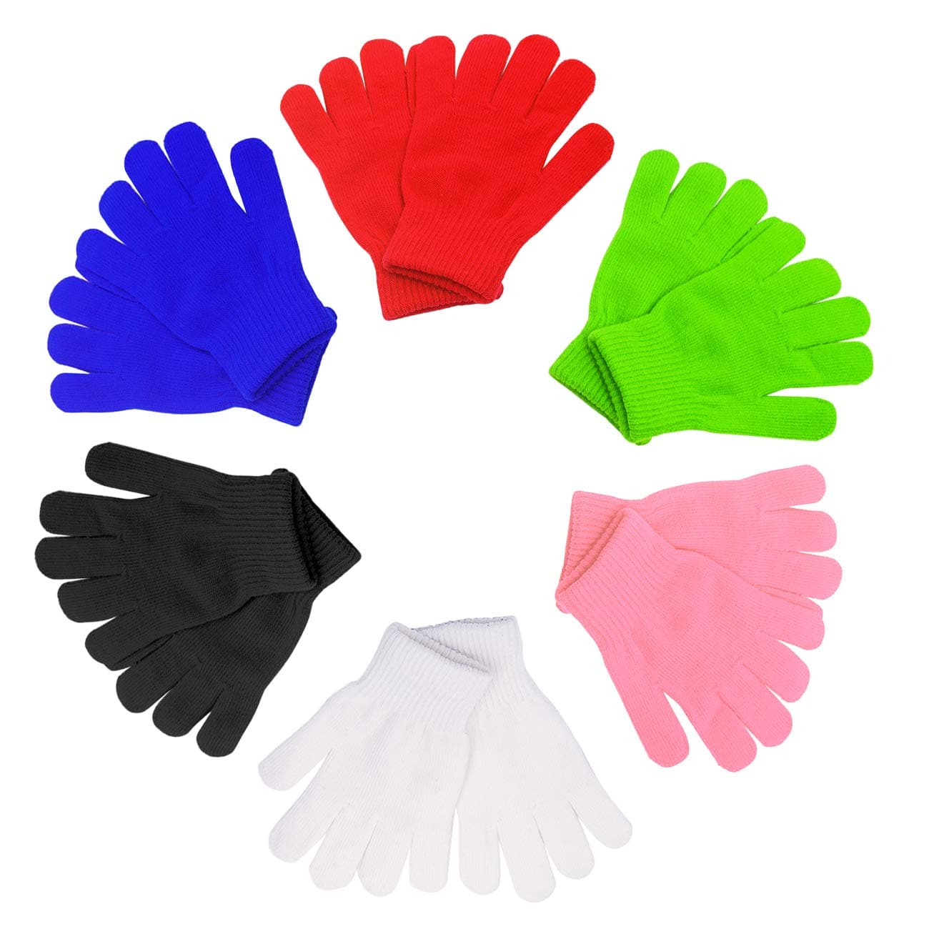 Children Warm Magic Gloves Teens Winter Gloves Boys Girls Knit Gloves 12 Pack Asst.(7 to 16 years old)