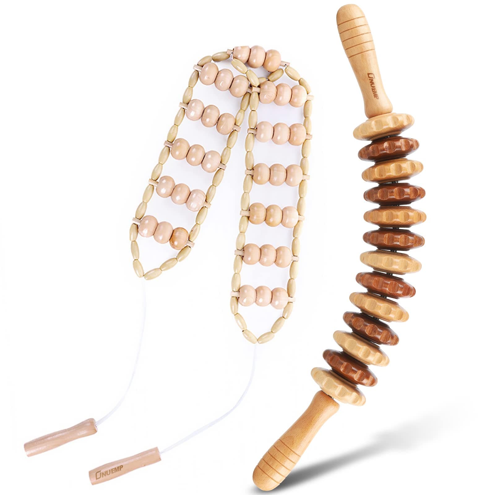ONUEMPWood Therapy Massage Tools, Maderotherapy Kit Wooden Massage Roller Stick for Anti Cellulite, Lymphatic Drainage, Muscle Relaxing or Natural Massgae Ease Deep Tissue, 2 Pack