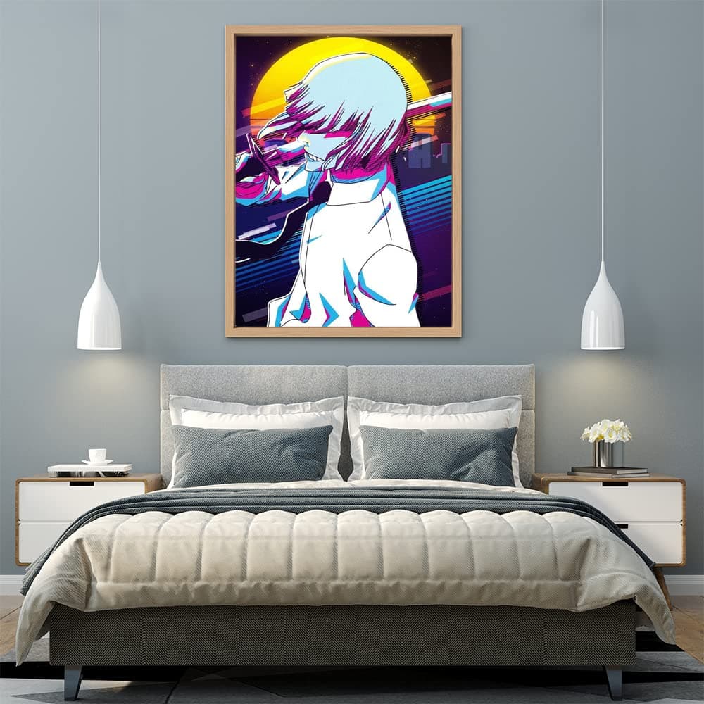 XtremeSkins Wooden Floater Framed Canvas - Wall Decor for Living Room, Bedroom, Office, Hotels, Drawing Room (45in X 60in) - Shinji Hirako Vaporwave