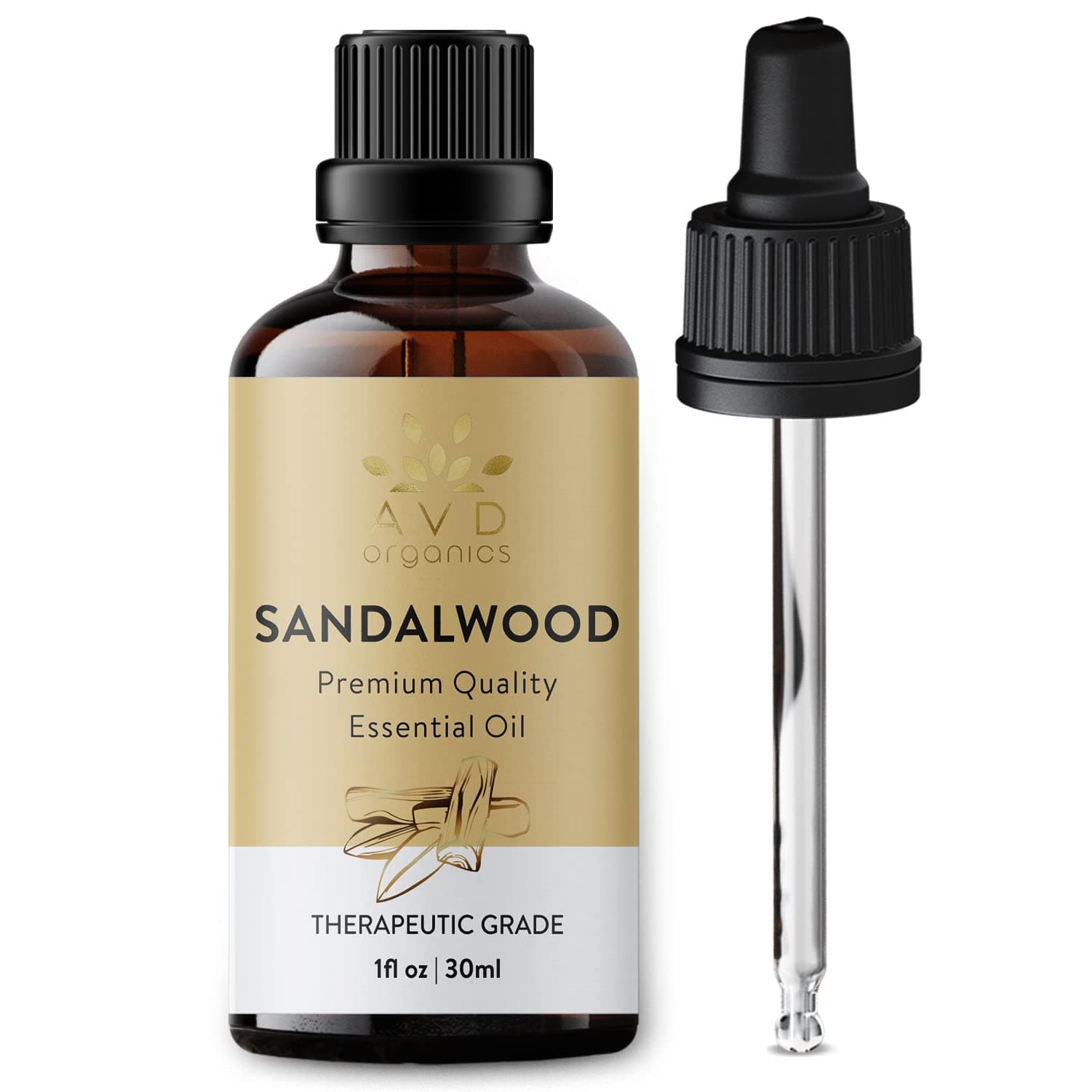 AVD Organics Sandalwood Essential Oil 30ml - Pure & Natural Therapeutic Grade for Skin Care & Focus, Woody and Earthy Aroma for Clarity, Diffuser Aromatherapy- 1 fl. Oz