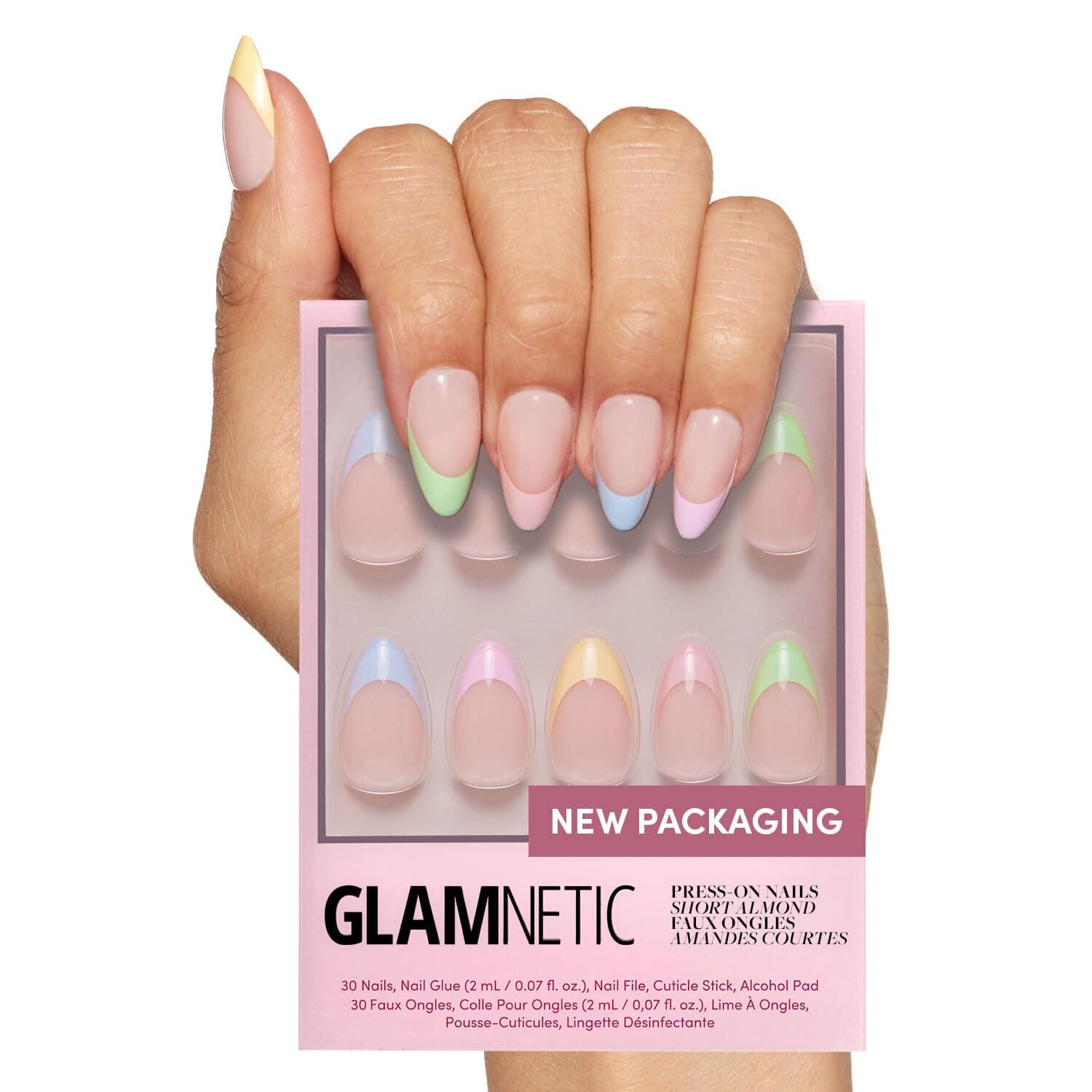 Glamnetic Press On Nails - Confetti | Semi-Transparent Short Almond Fake Nails, Salon Quality | 15 Sizes - 30 Nail Kit with Glue
