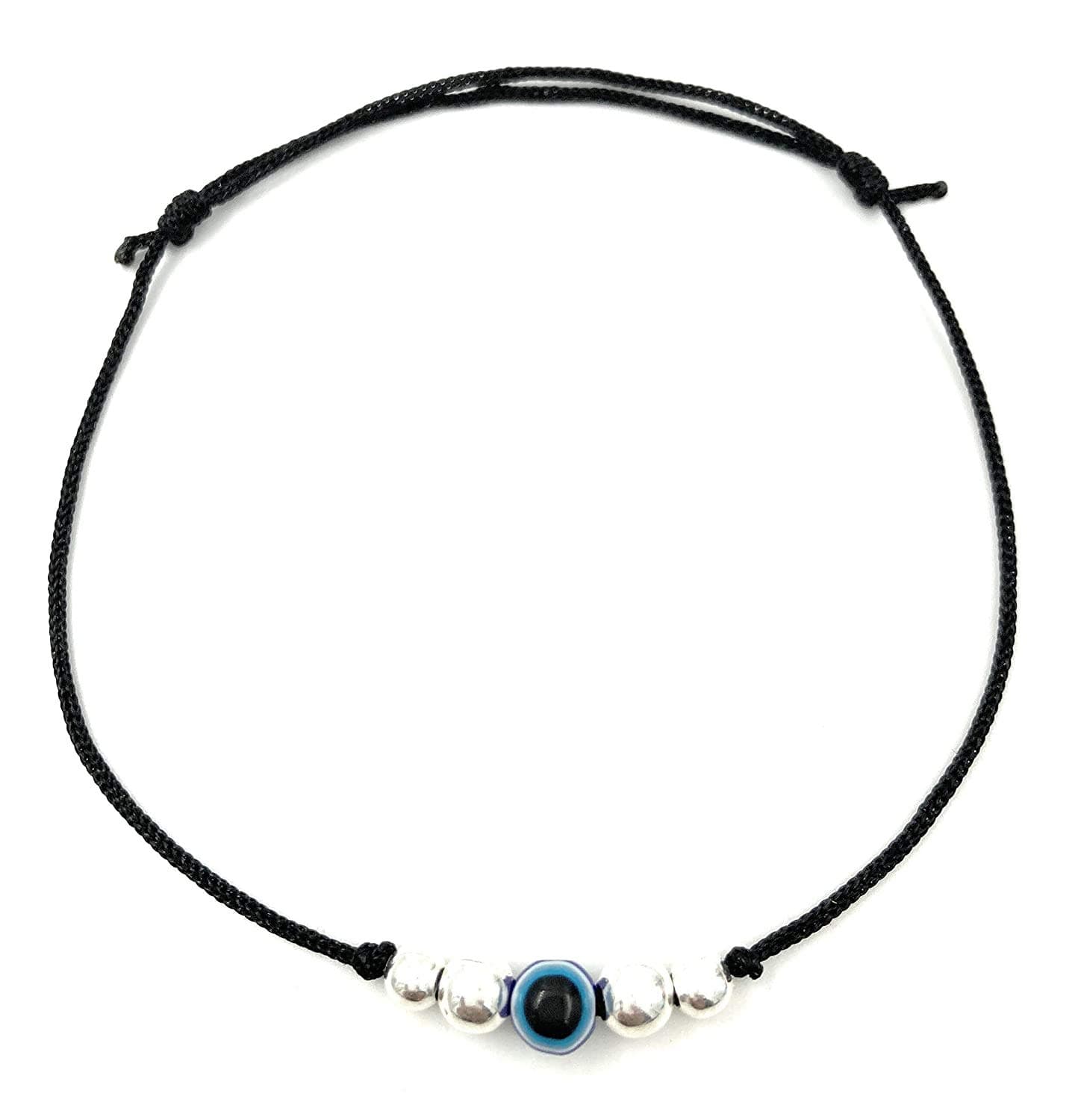 JEWELLERS Exclusive 925 Sterling Silver 4 Ball + Evil Eye Designer Black Thread Anklet For Women & Girls Adjustable 1 Piece(TP 026)