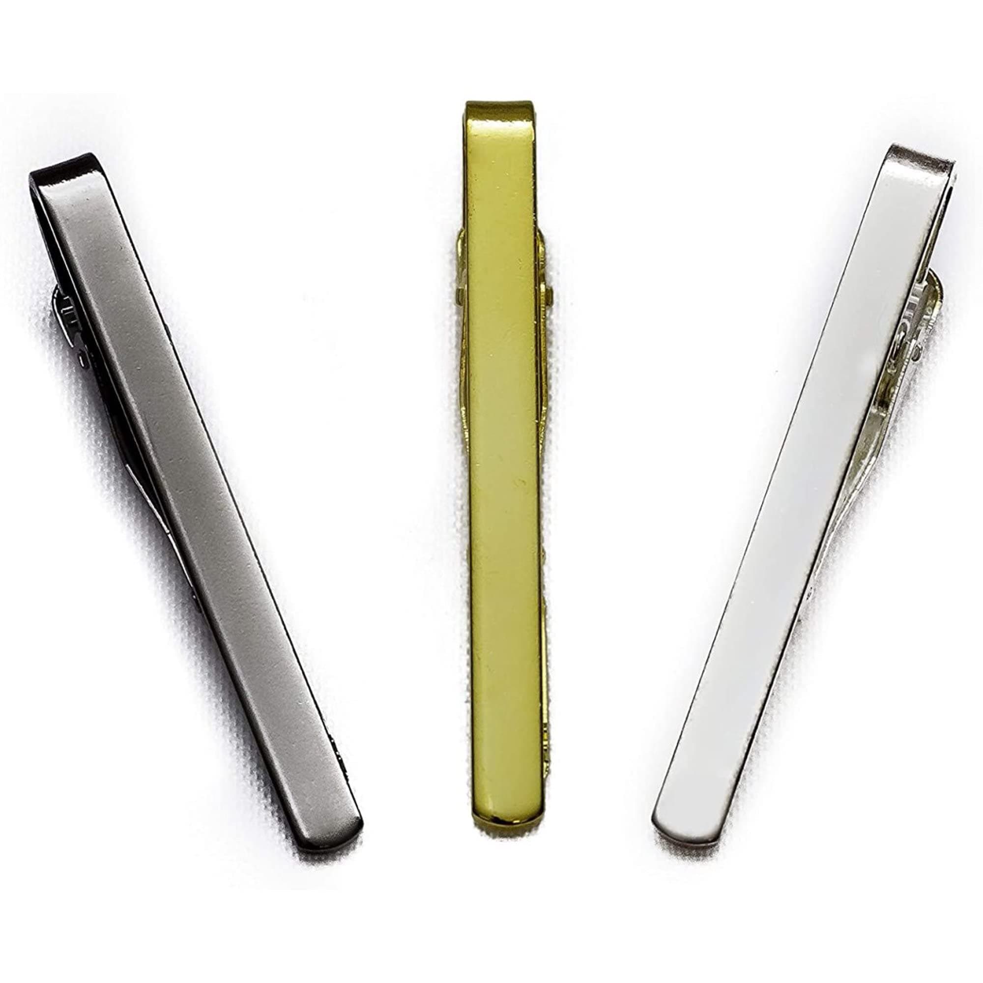 3pc Mens Tie Bar Clip for Regular Necktie, Gold Silver Black with Luxury Gift Box Set