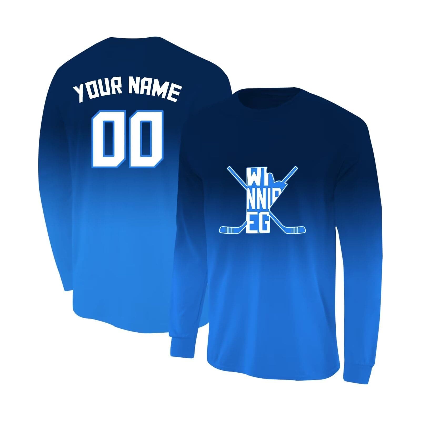 TbovuinCustom Hockey T-Shirts for Men Women Youth Long Sleeve Ice Hockey City Gradient Tee Shirt Personalized Name Number