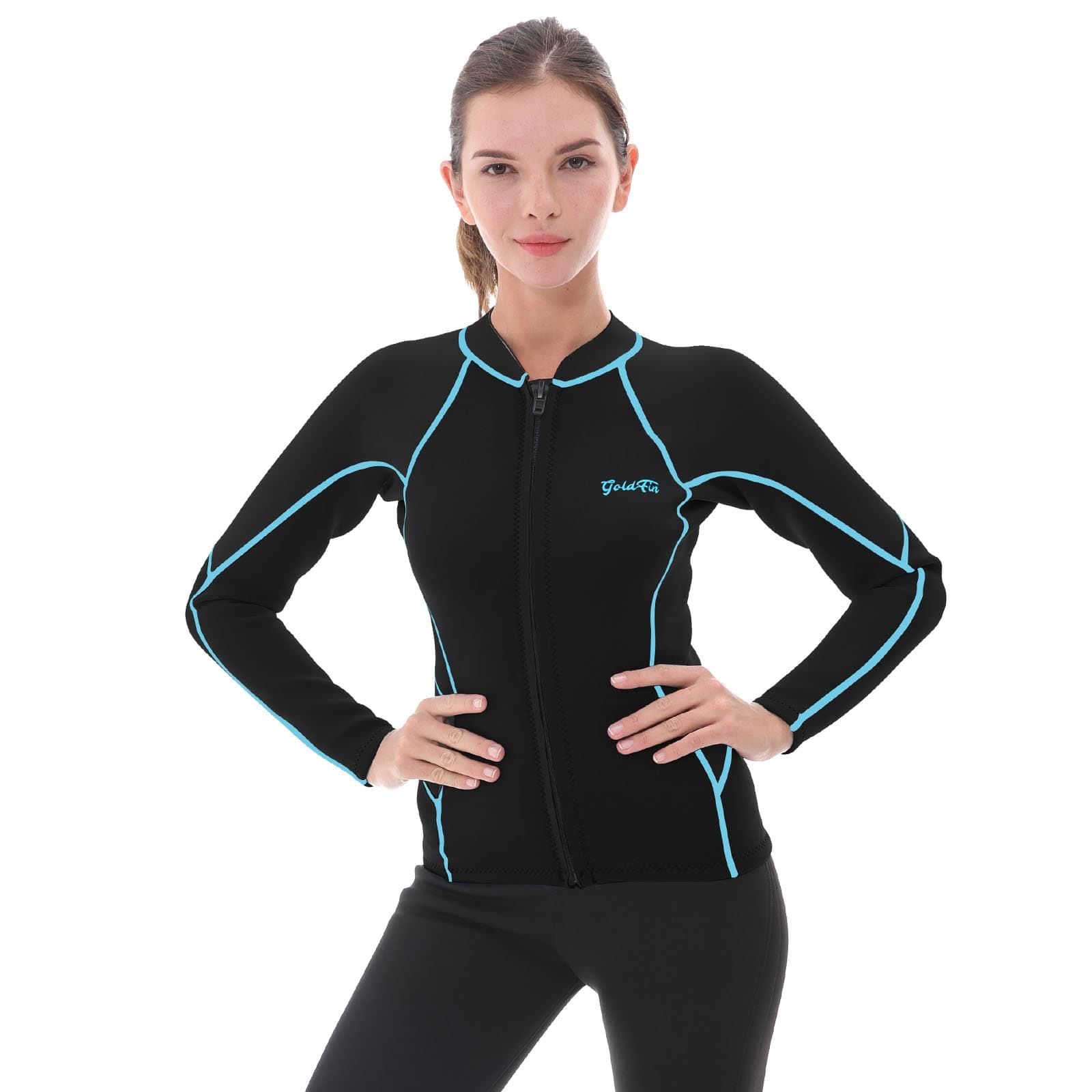 GoldFin Wetsuit Top Women, 2mm Wetsuits Jacket Long Sleeve Neoprene Tops for Water Aerobics Diving Surfing Swimming