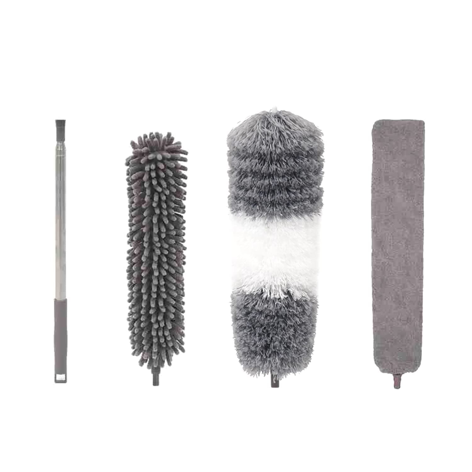 Microfiber Feather Duster Set with Extension Pole, Long Dust Brush and Protective Head for Cleaning Roof, Blinds, Cobwebs, Ceiling Fan