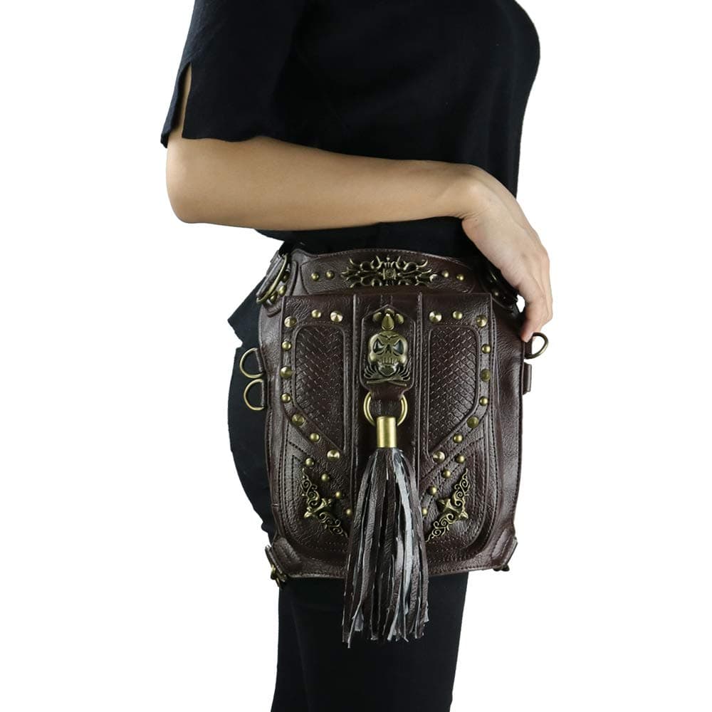 Steampunk Skull Waist Bag Women Gothic Tassels Leather Leg Cross Body Bags