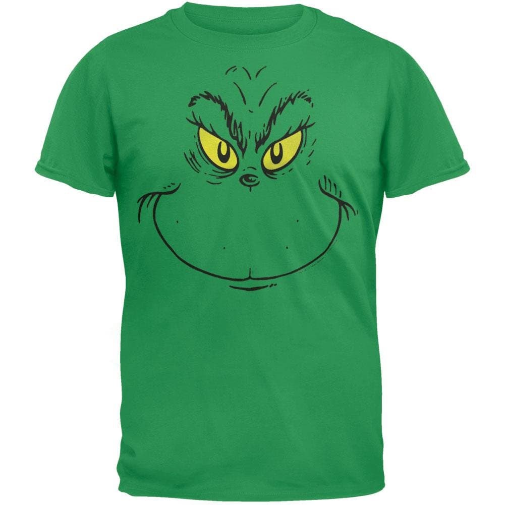 Dr. Seuss Big Grinch Face Green Adult T-Shirt Tee