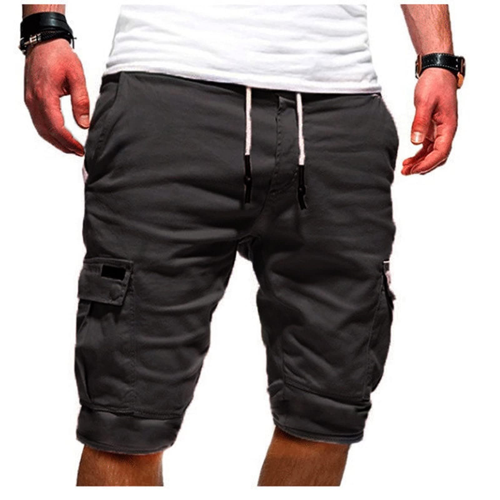 JEGULV Cargo Shorts for Men Relaxed Fit Outdoor Hiking Work Casual Short Pants Plus Size Below Knee Multi-Pocket Shorts