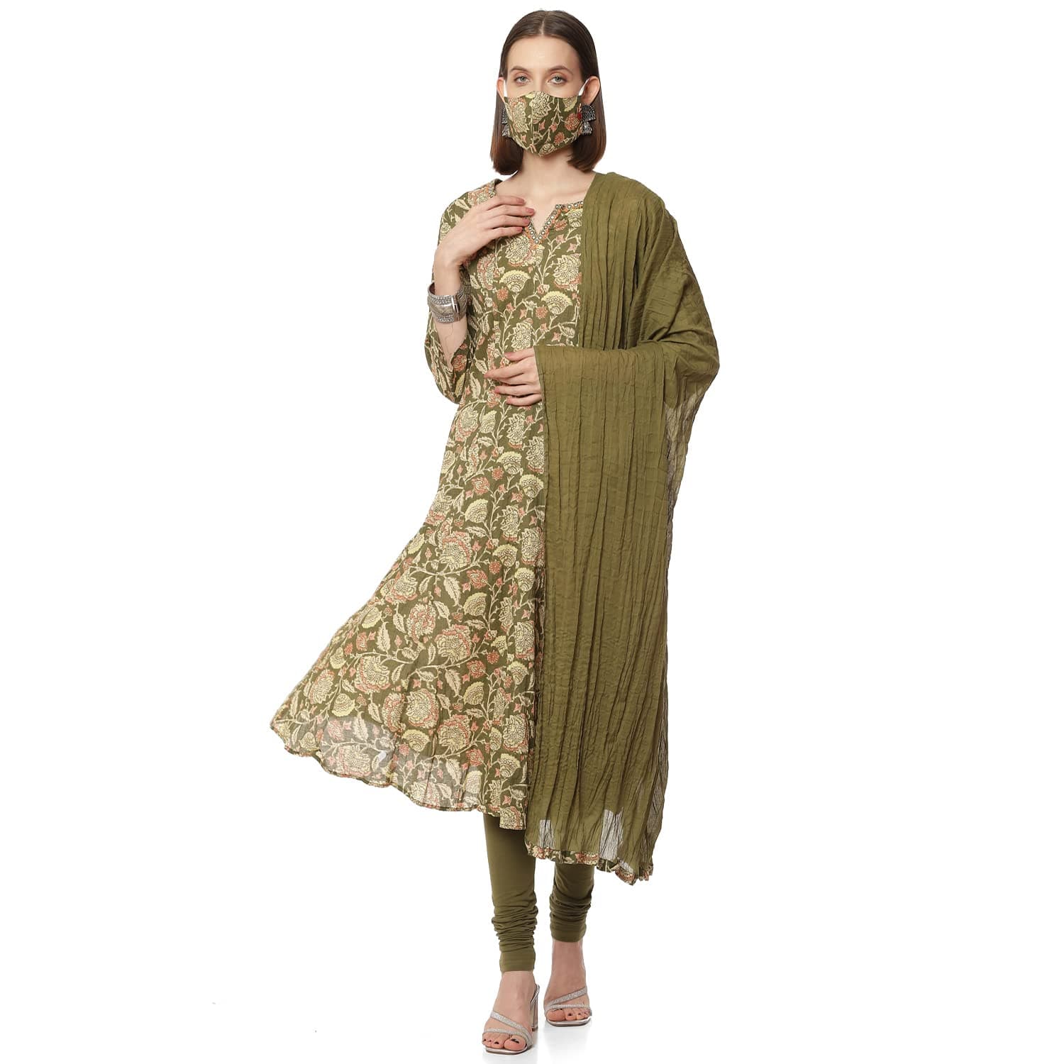 BIBA Women Cotton Salwar Kurta Dupatta