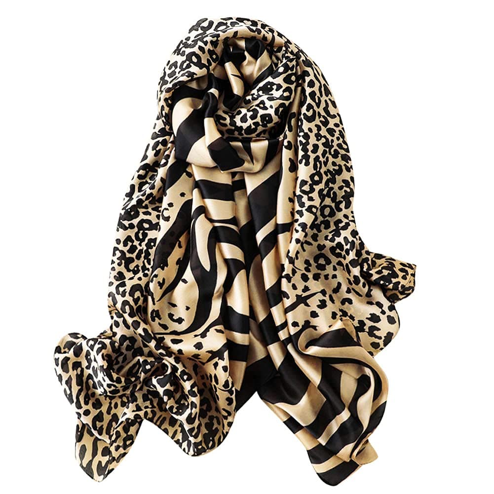 Scarves - Animal Print Silk Feel Shawl Wraps Fashion Zebra Pattern Scarf for Women