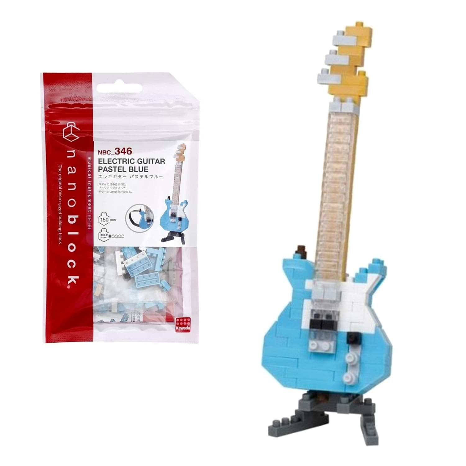 nanoblock Bandai Blue Electric Guitar Mini Brick Figure Building Set Building Kit Musical Instruments Pixel Guitar Figure Building Kit NBC346
