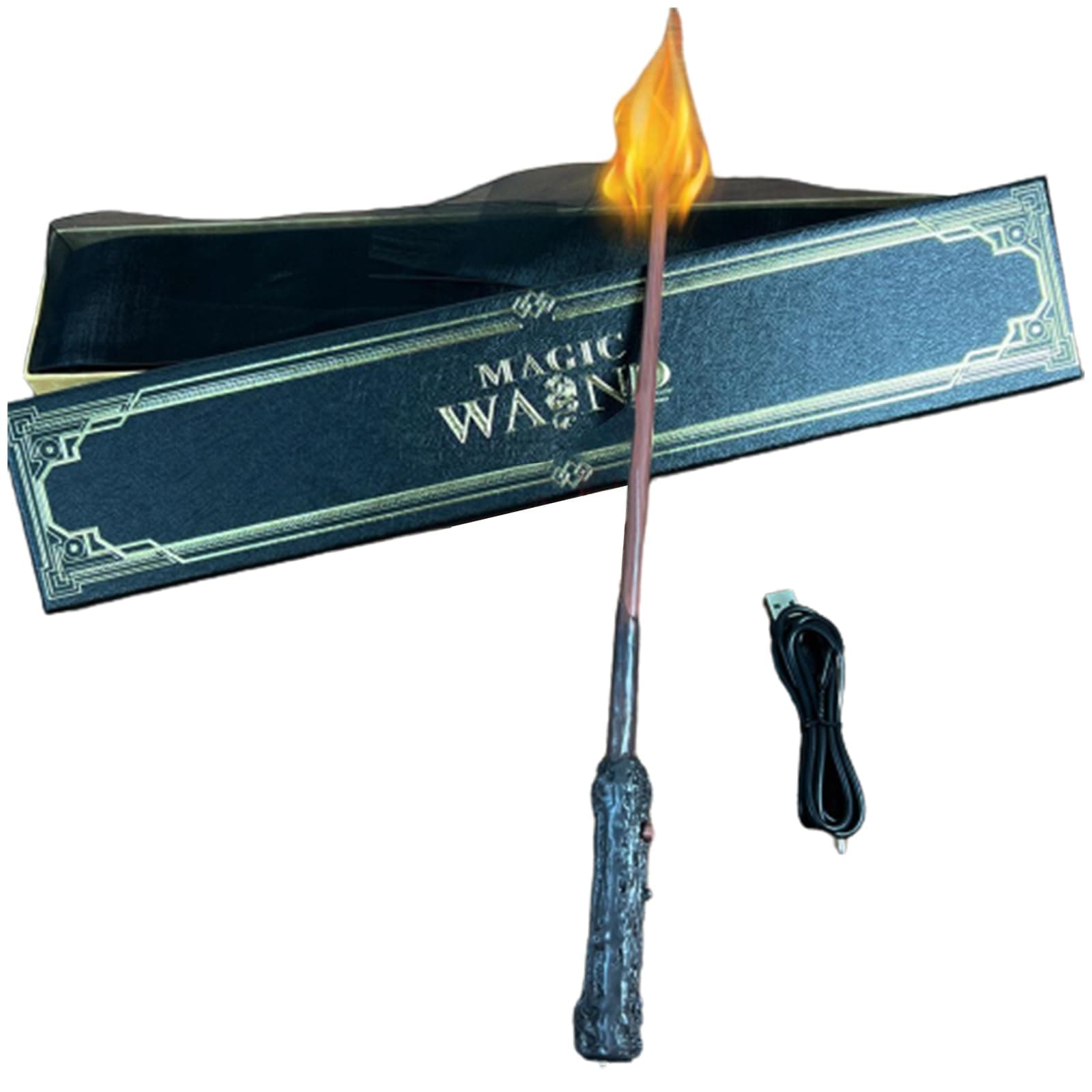 VUCATIN Wizard Magic Wands for Kids Adult, Witch Magic Wand Cosplay Wand with Light Fire Costume Accessories for Christmas Halloween Birthday Party Favors with Medal in Gift Box (HP)