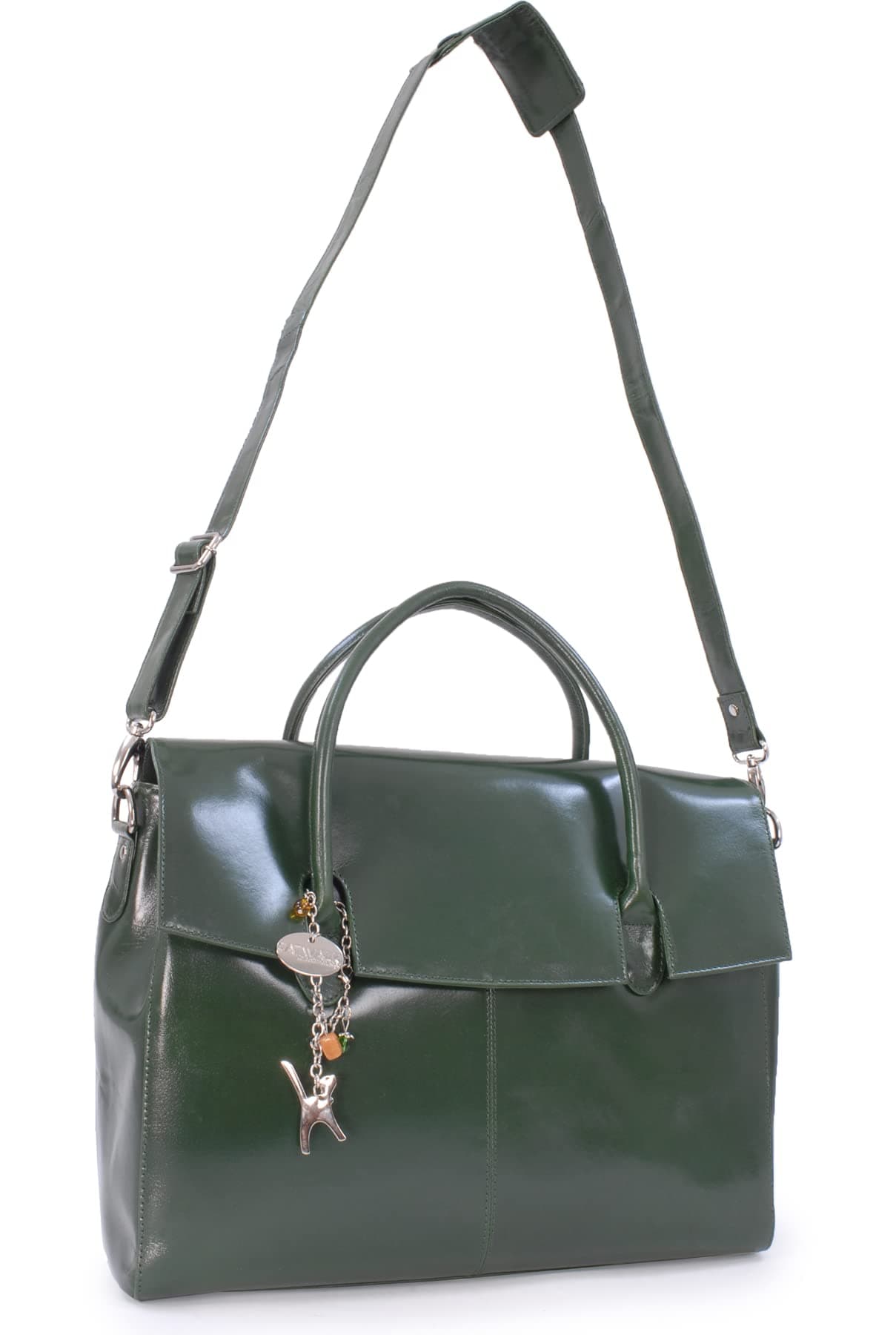 Catwalk Collection Handbags - Women's Leather 17 Inch Padded Laptop Bag - Ladies Large Briefcase Work Bag - With Cross Body Strap - Helena - Green